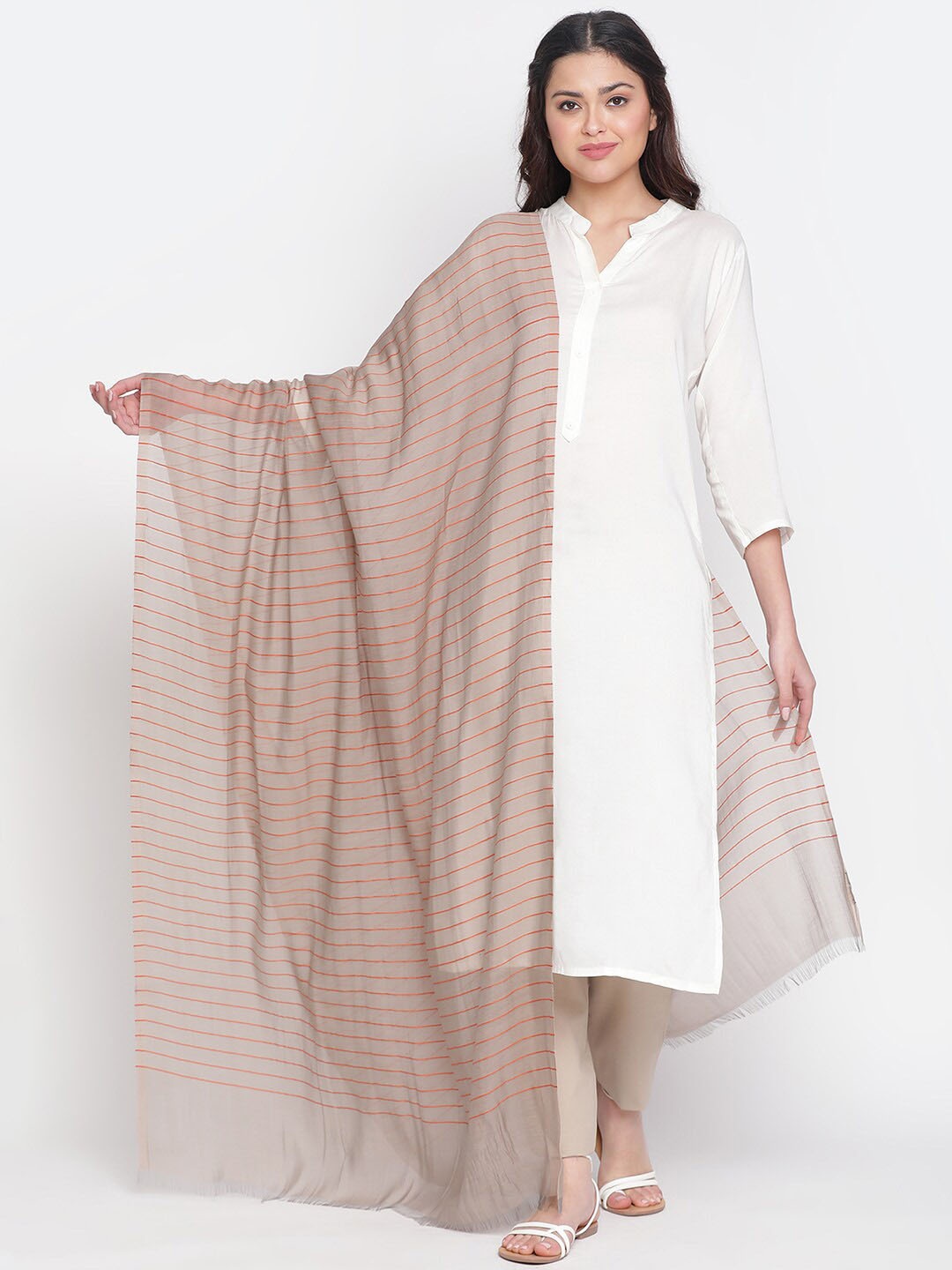 

SHINGORA Striped Dupatta, Grey
