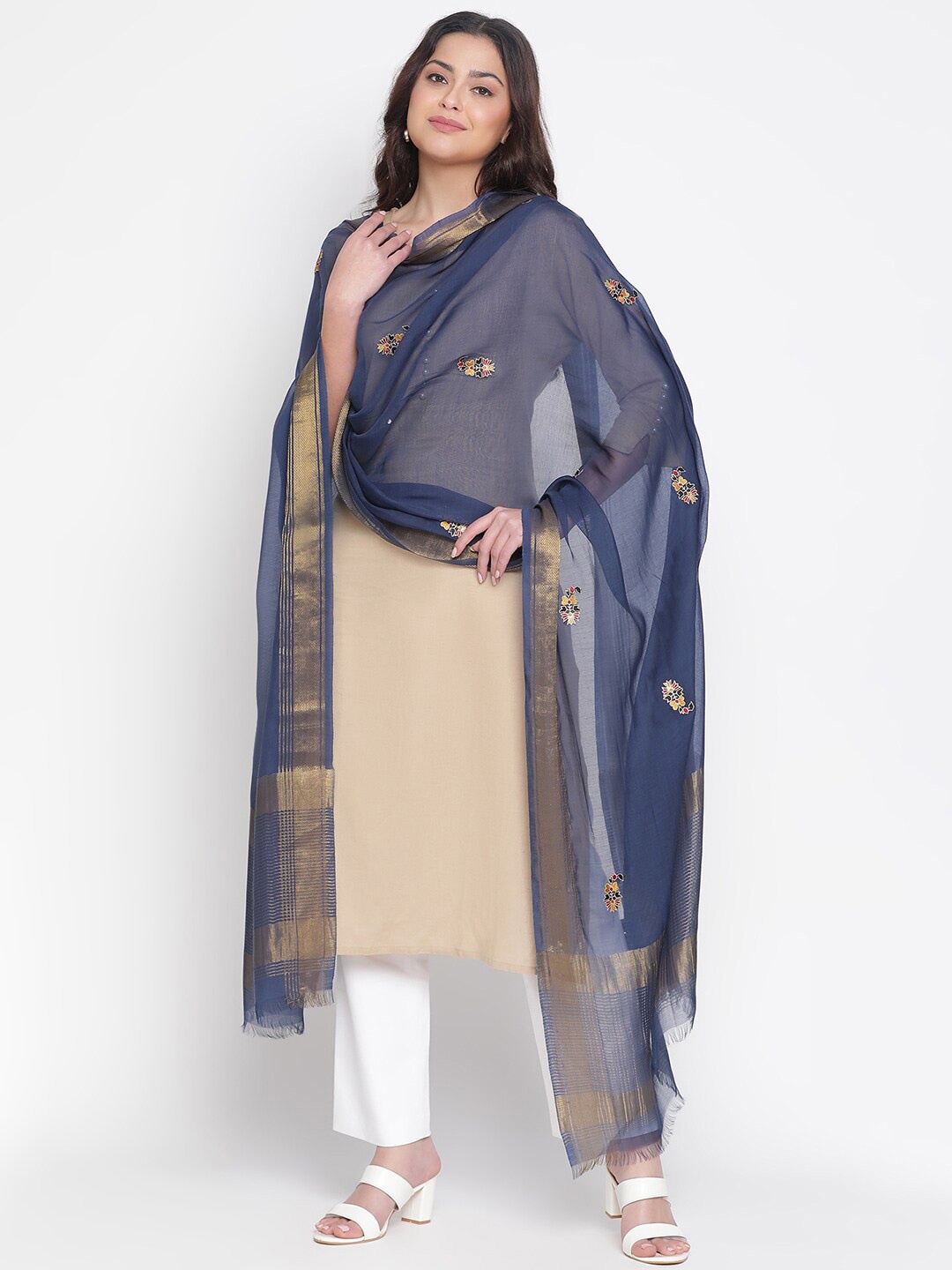 

SHINGORA Embroidered Dupatta with Zari, Blue
