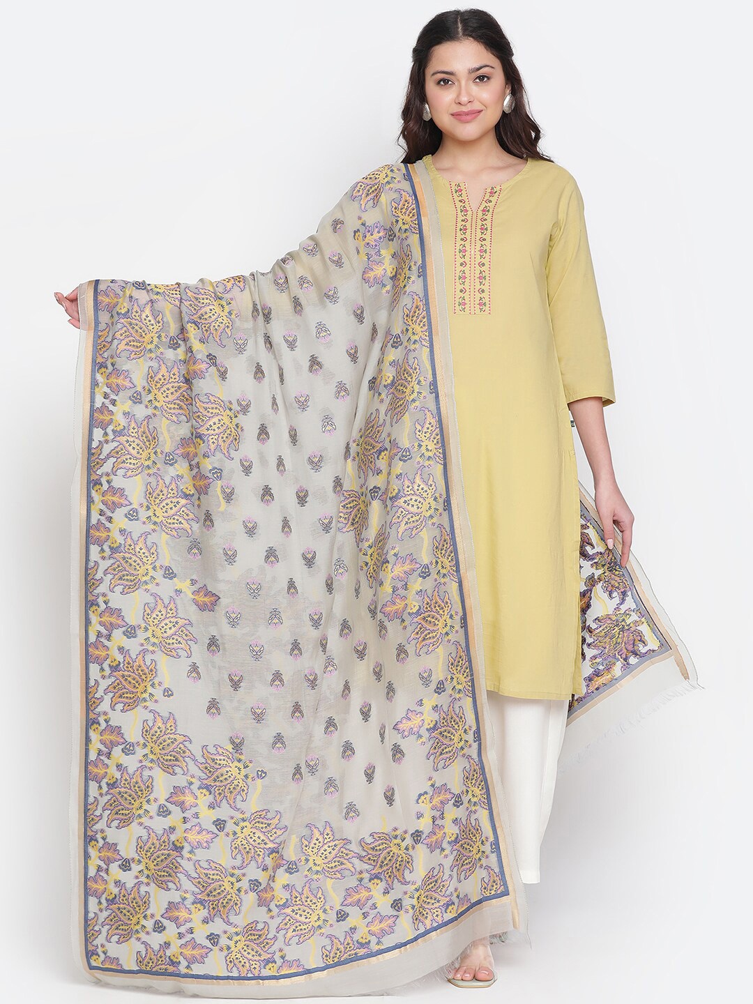 

SHINGORA Ethnic Motifs Woven Design Dupatta, Grey