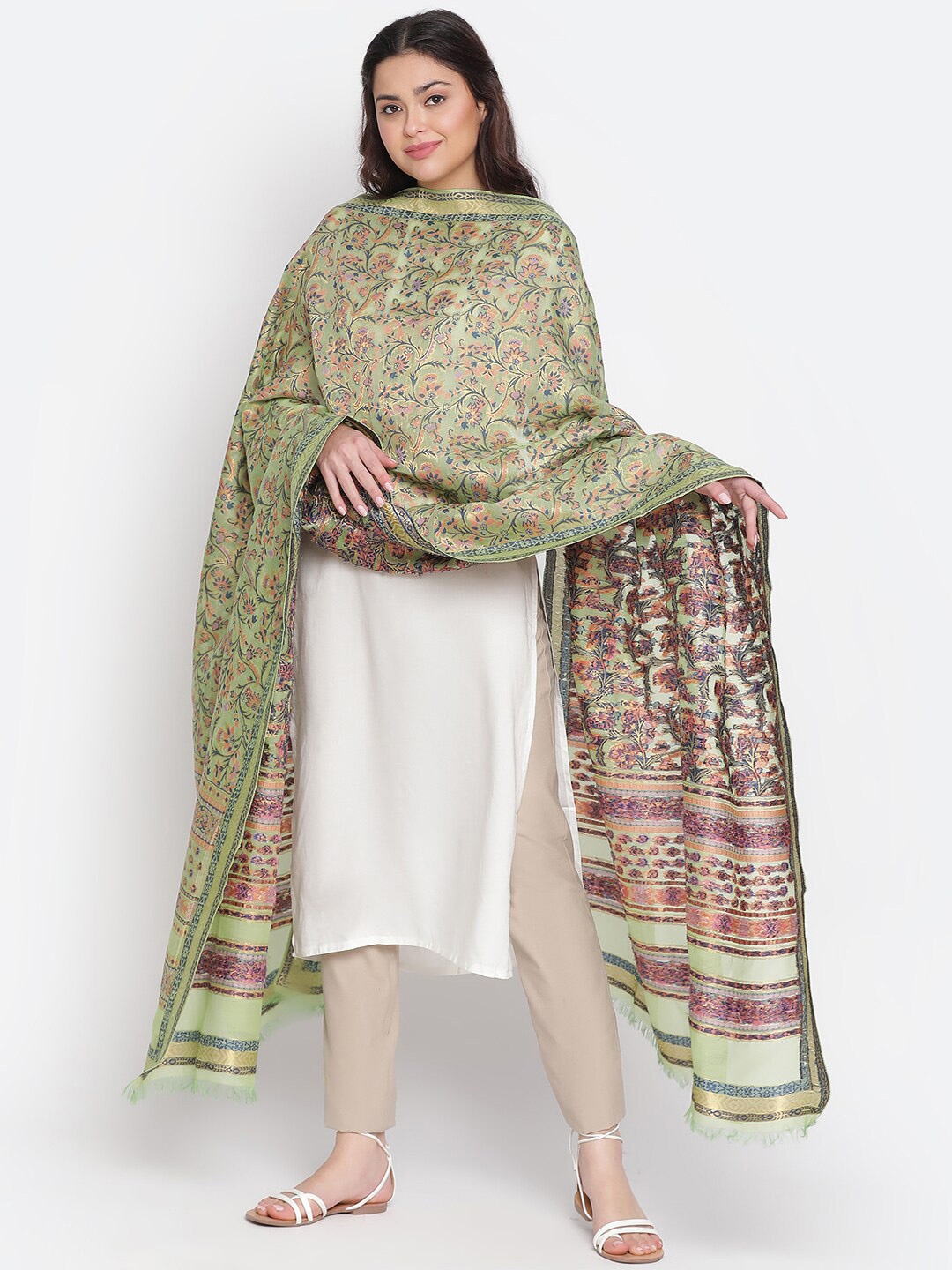 

SHINGORA Ethnic Motifs Woven Design Dupatta, Lime green