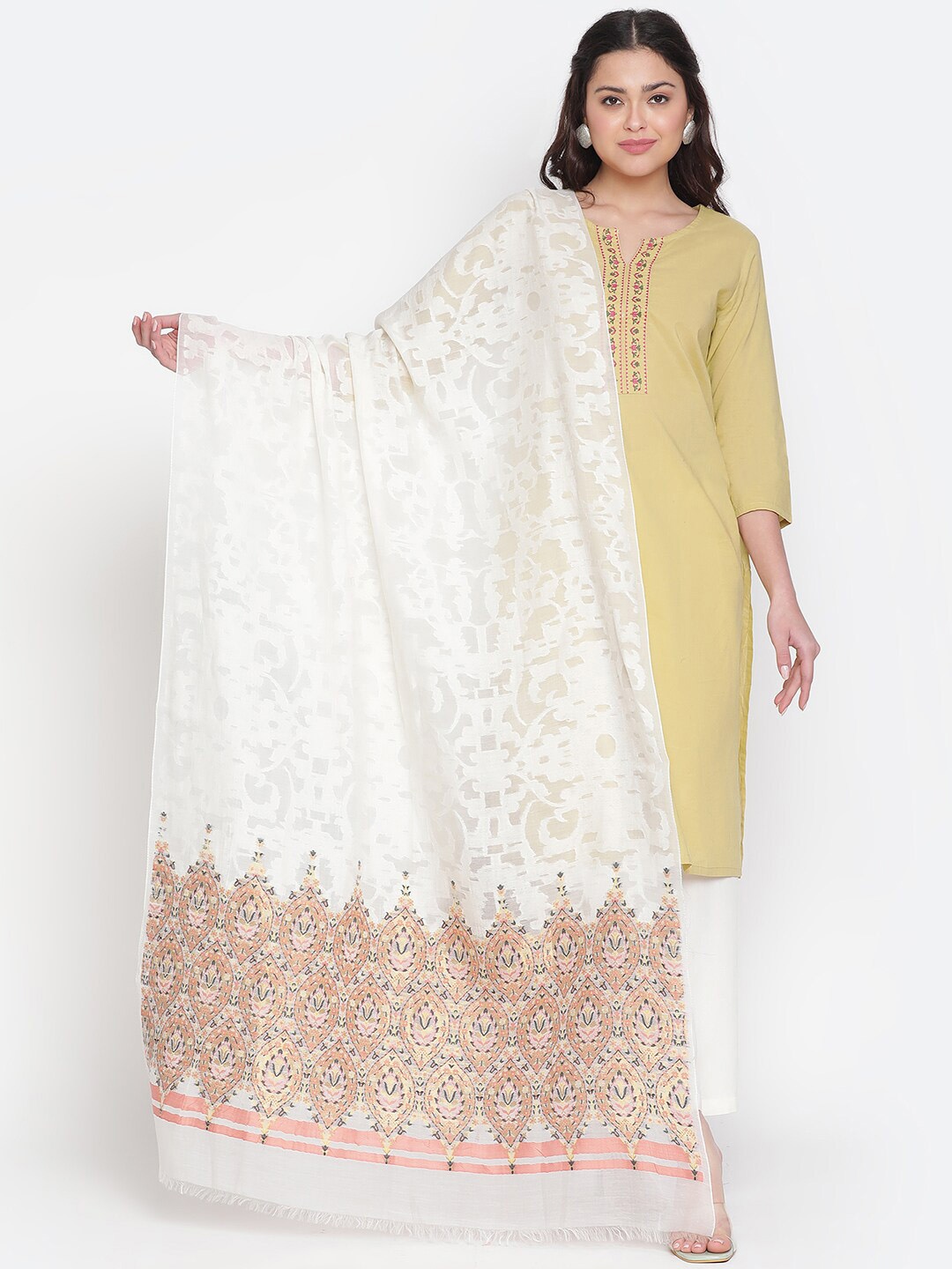 

SHINGORA Woven Design Jacquard Dupatta, Off white