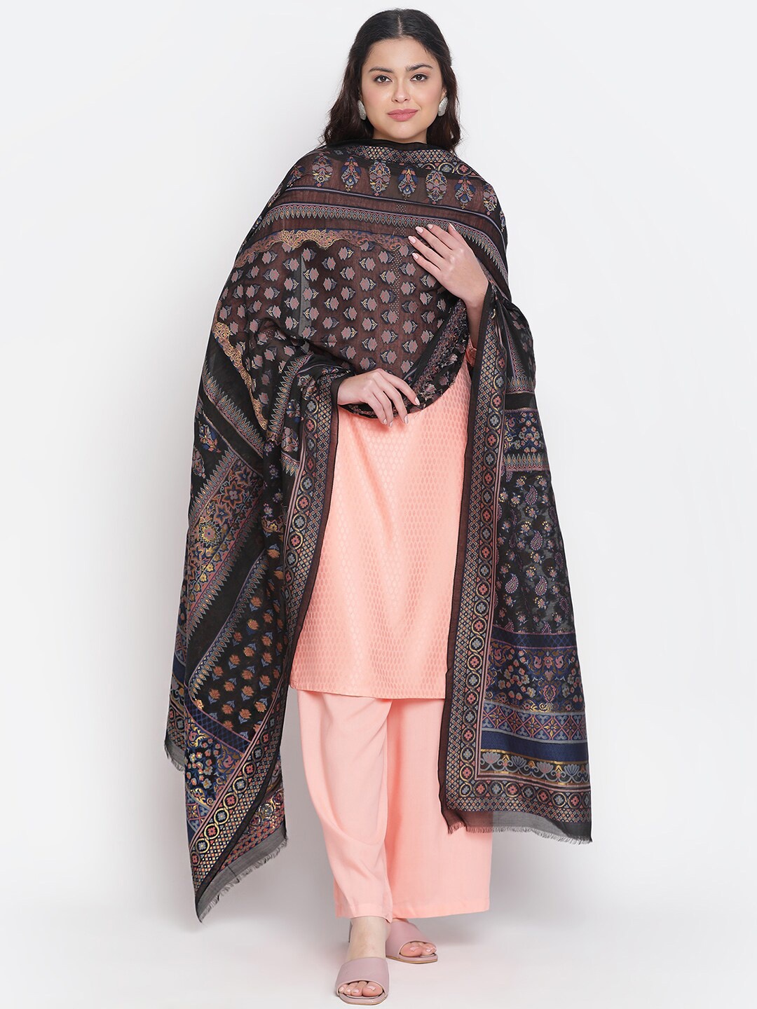 

SHINGORA Ethnic Motifs Woven Design Dupatta, Black