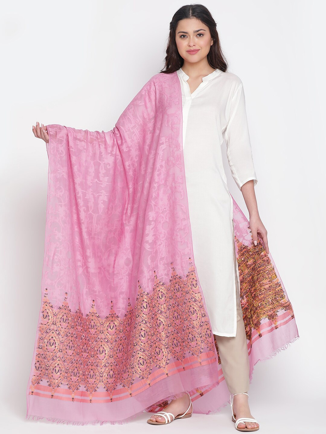 

SHINGORA Ethnic Motifs Woven Design Dupatta, Pink