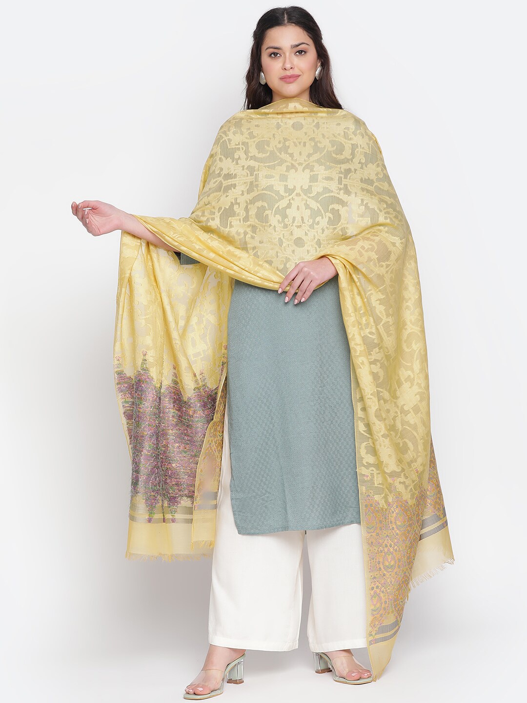 

SHINGORA Woven Design Jacquard Dupatta, Yellow