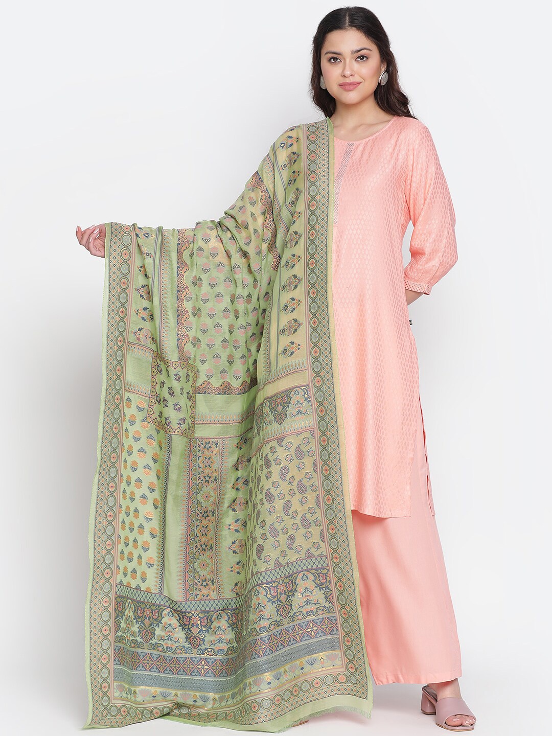 

SHINGORA Ethnic Motifs Woven Design Dupatta, Lime green