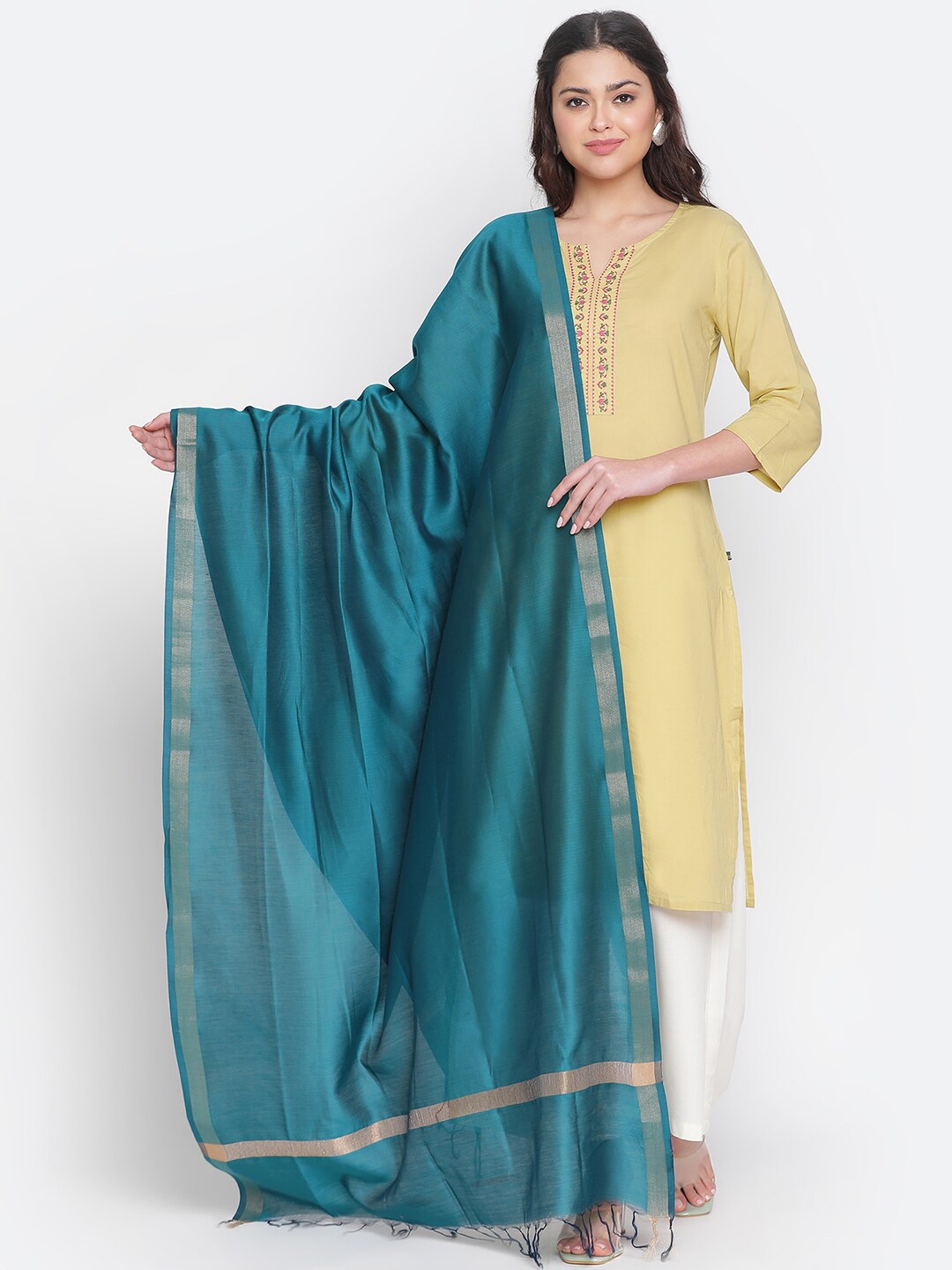 

SHINGORA Cotton Silk Dobby Dupatta, Teal