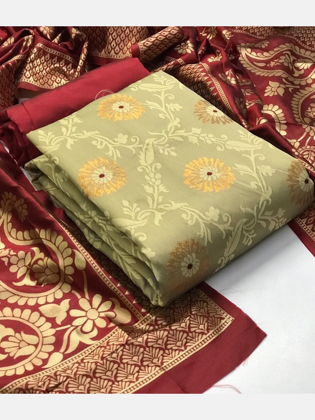 

MORLY Dupion Silk Unstitched Dress Material, Beige