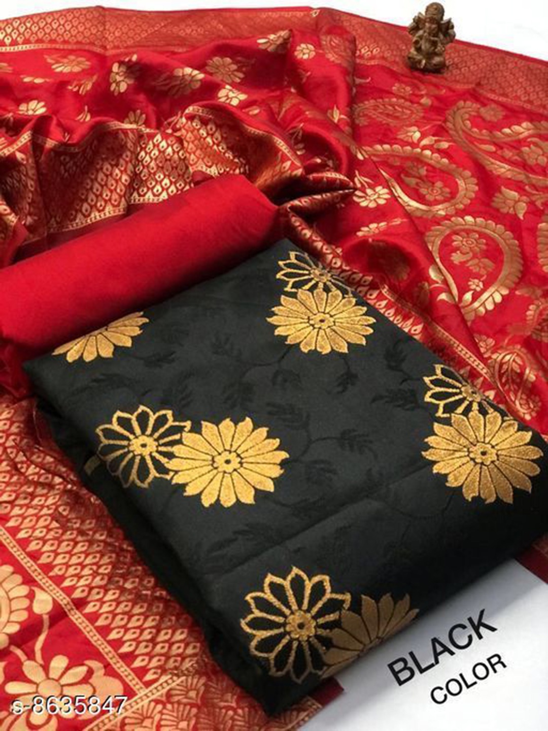 

MORLY Dupion Silk Unstitched Dress Material, Black