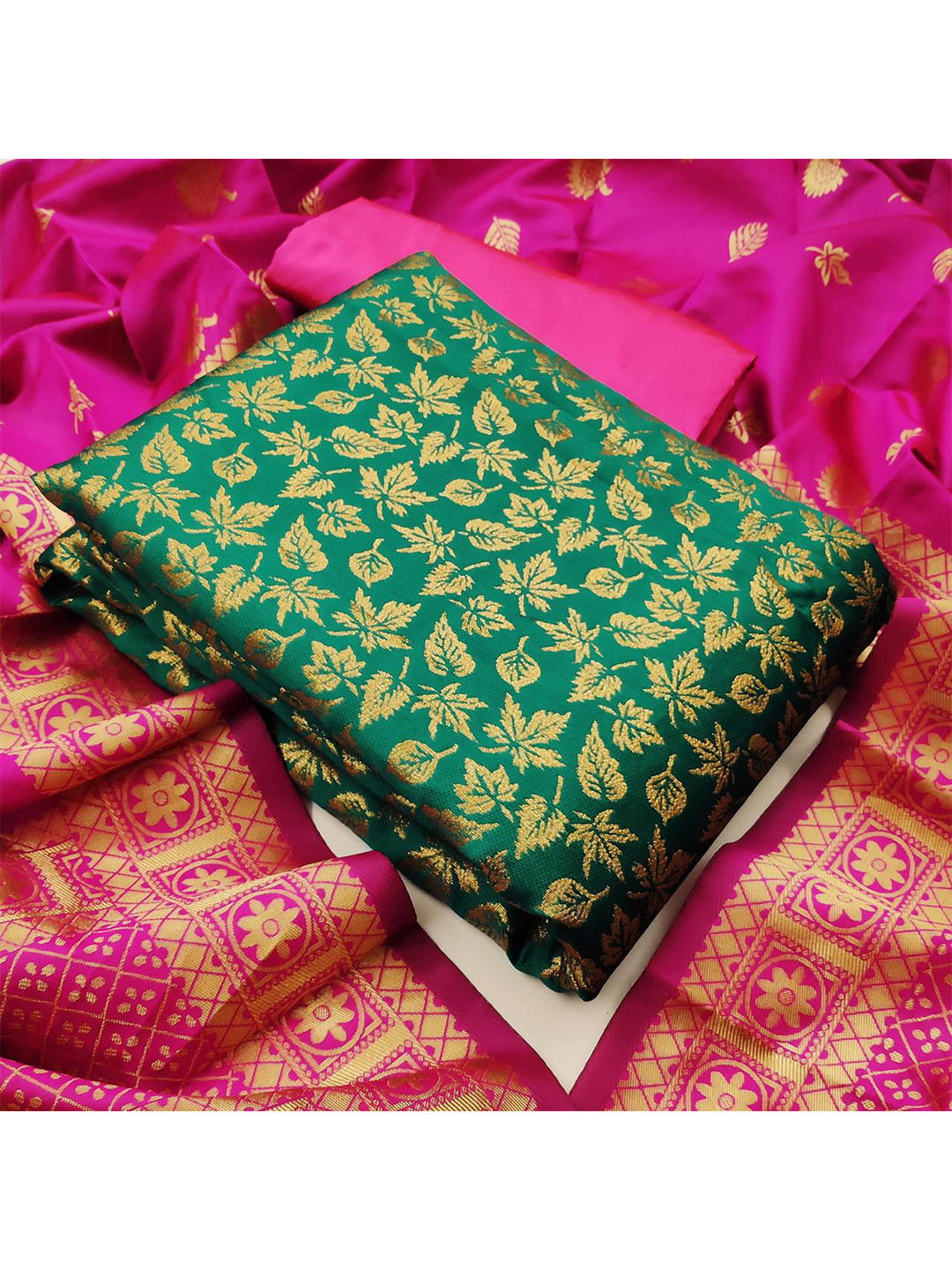 

MORLY Dupion Silk Unstitched Dress Material, Green