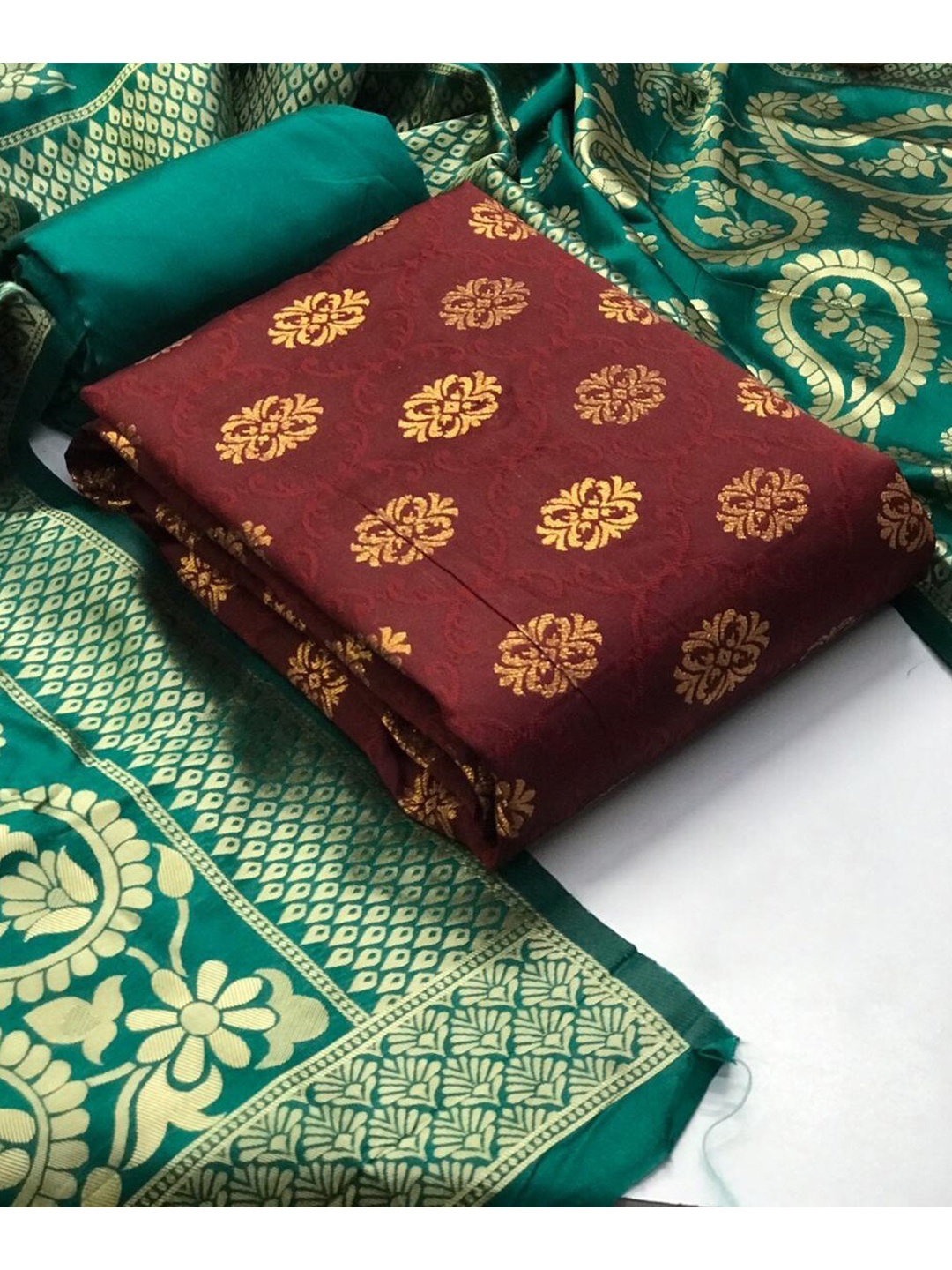 

MORLY Dupion Silk Unstitched Dress Material, Maroon