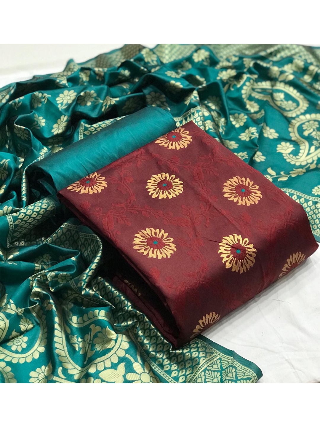 

MORLY Dupion Silk Unstitched Dress Material, Maroon