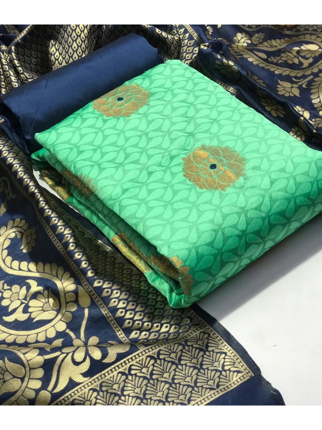

MORLY Dupion Silk Unstitched Dress Material, Sea green