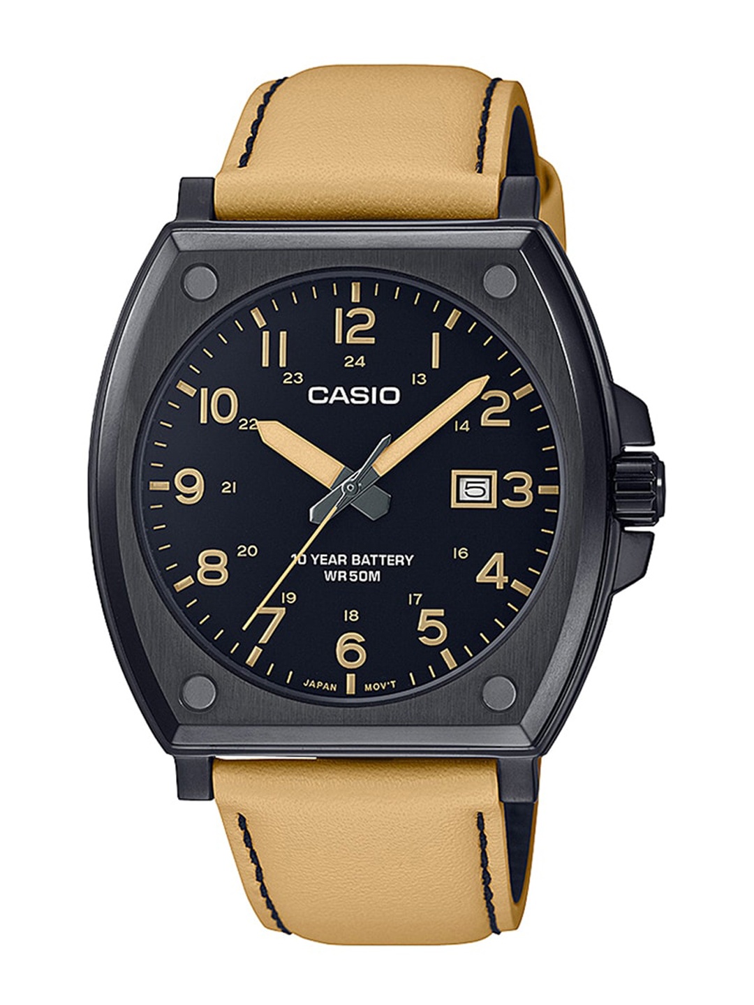 

CASIO Men Leather Straps Analogue Watch, Black