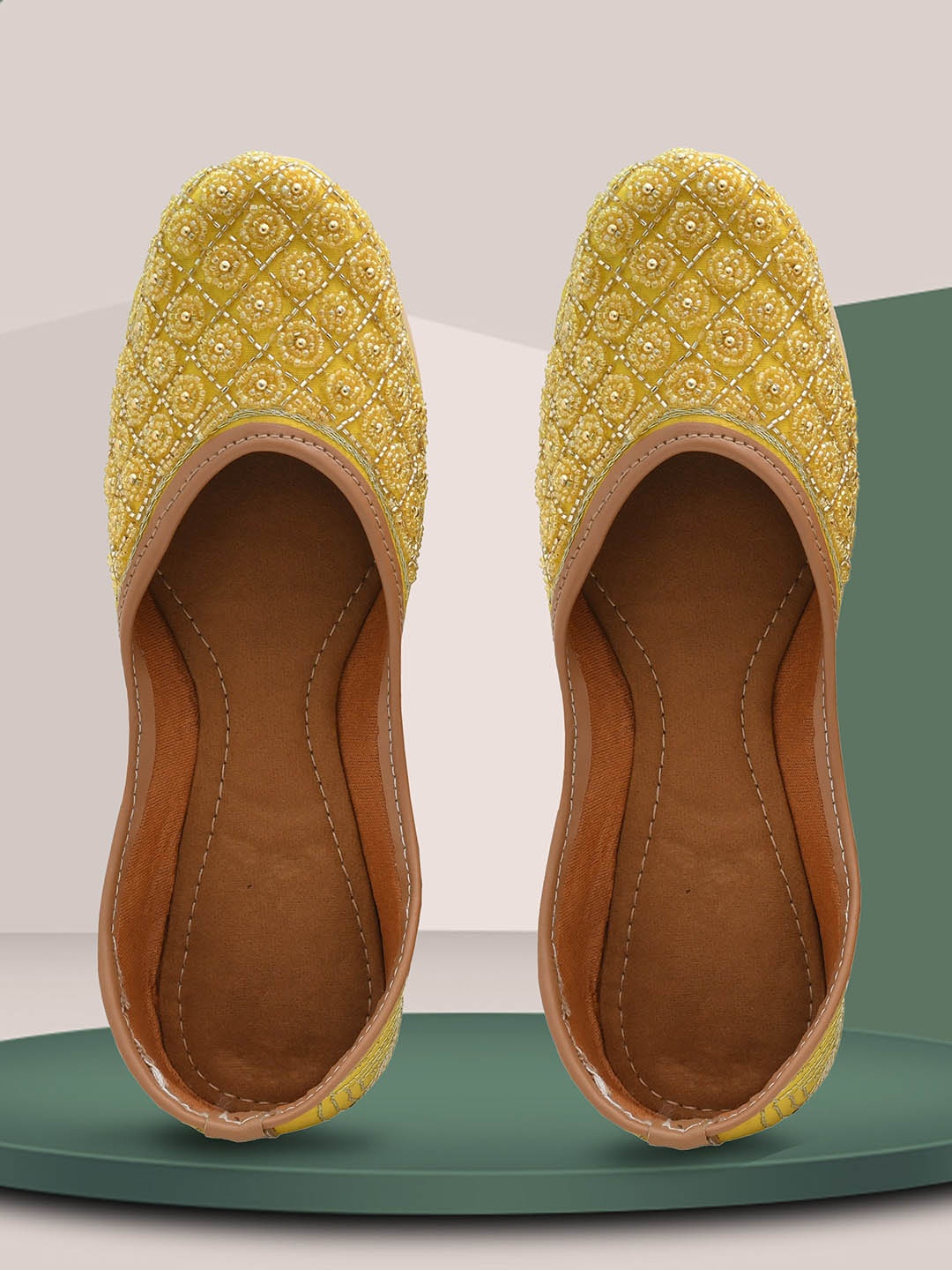 

OLIVE MIST Women Embellished Ethnic Mojaris, Yellow