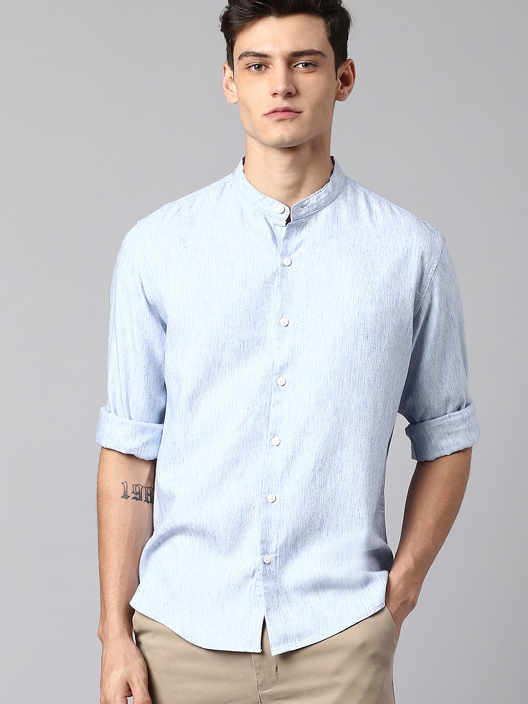 

Dennis Lingo Slim Fit Textured Pure Cotton Casual Shirt, Blue
