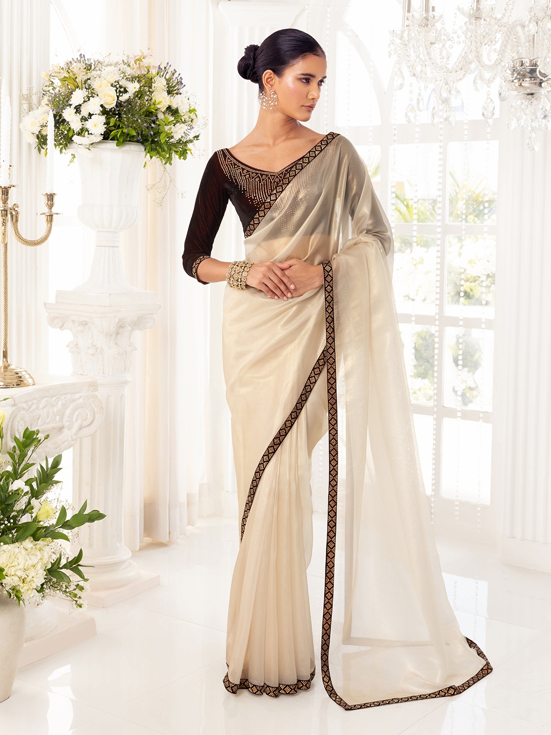 

Soch Embellished Border Net Saree, Gold