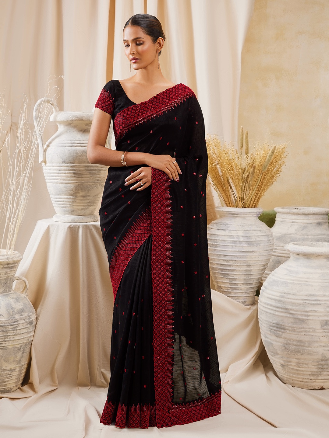

Soch Sequinned Embellished Art Silk Saree, Black