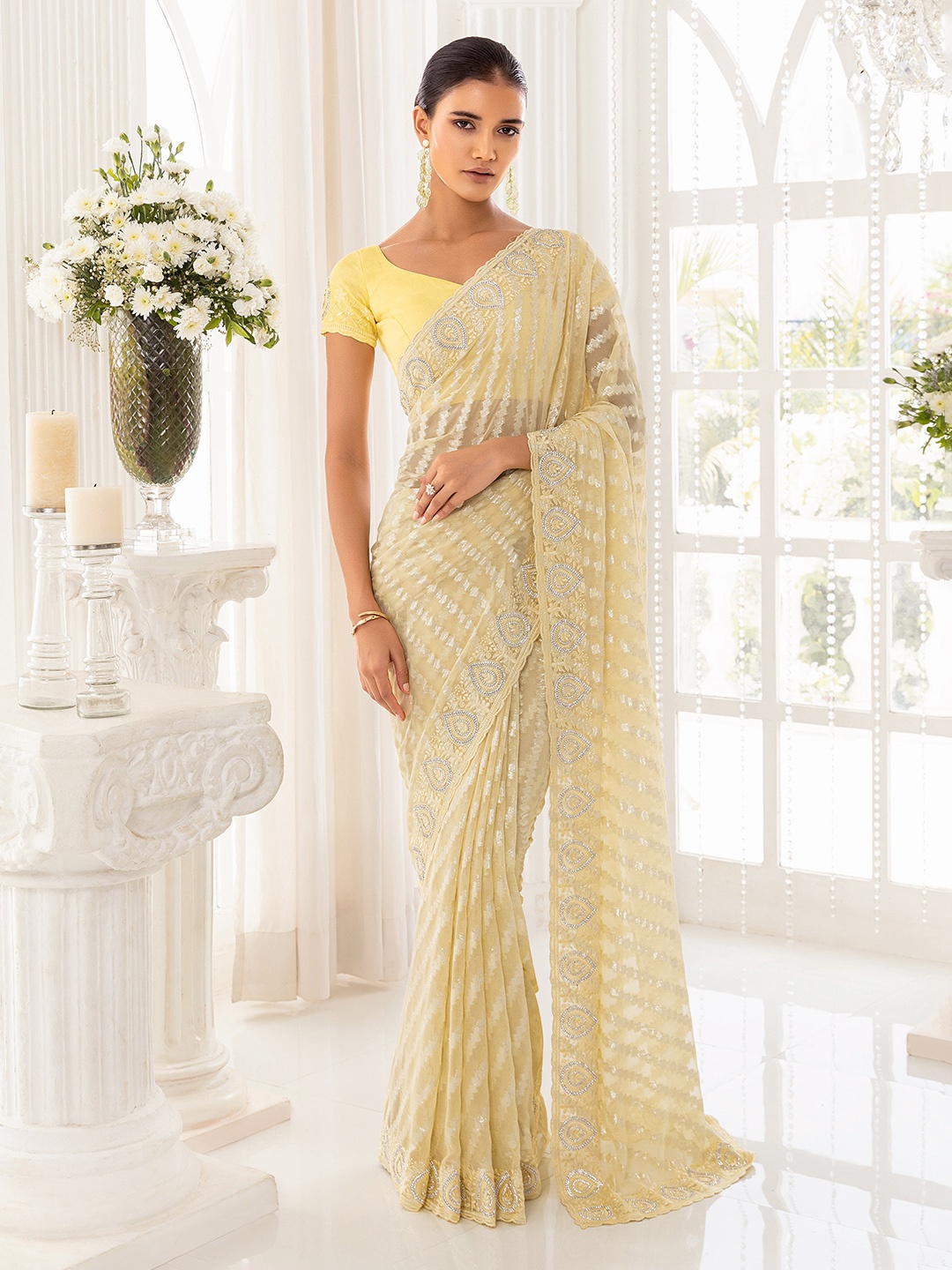 

Soch Woven Design Zari Pure Chiffon Saree, Yellow