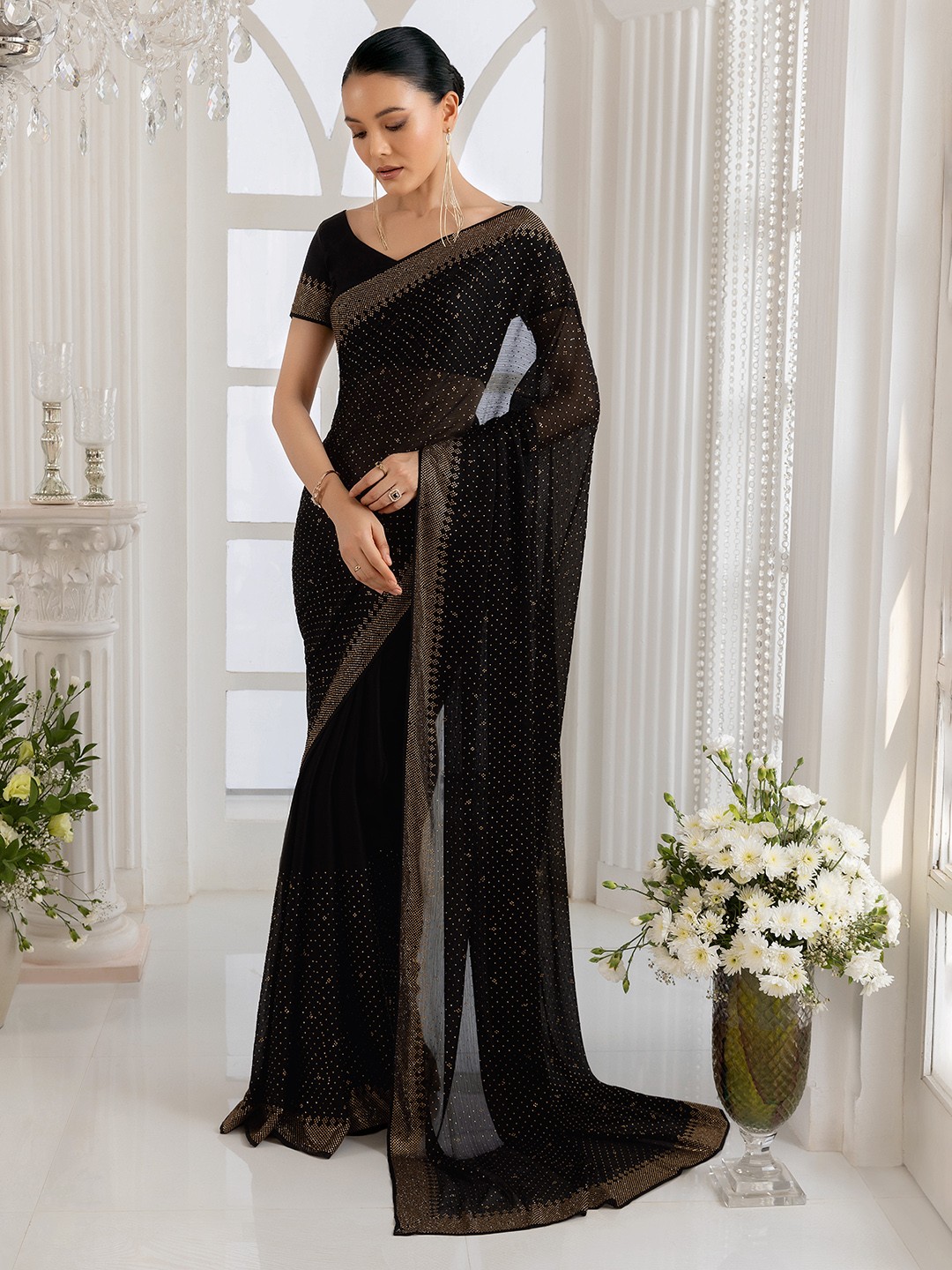 

Soch Beads And Stone Embellished Pure Chiffon Saree, Black