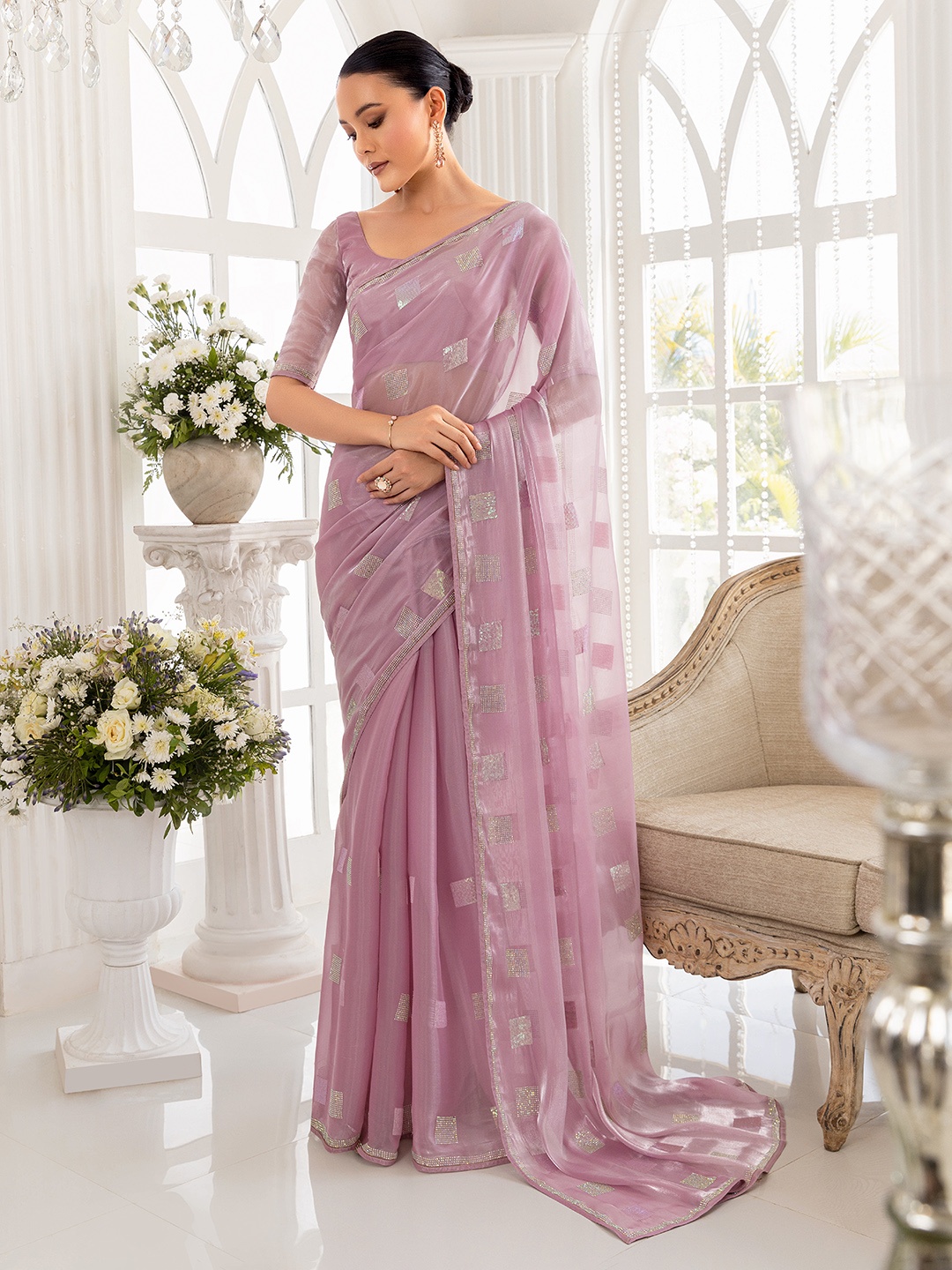 

Soch Embellished Organza Saree, Purple