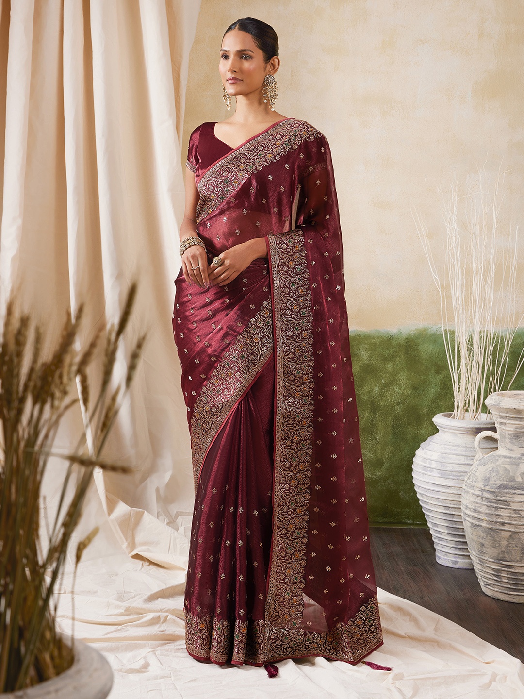 

Soch Floral Motif Woven Design Pure Chiffon Saree, Maroon