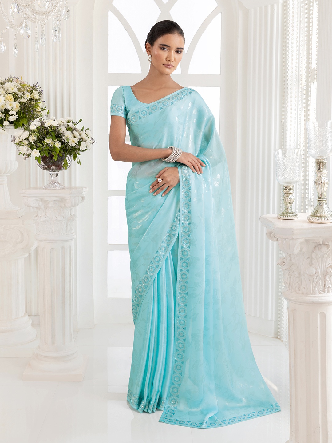 

Soch Floral Woven Design Zari Pure Crepe Saree, Blue
