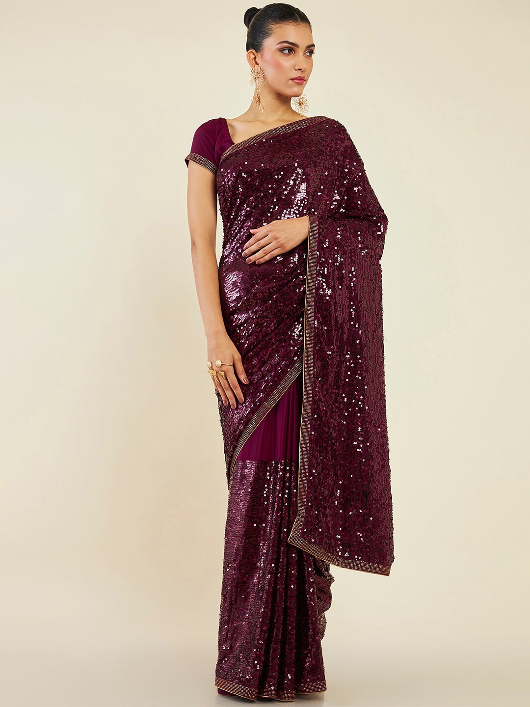 

Soch Sequinned Pure Crepe Saree, Purple