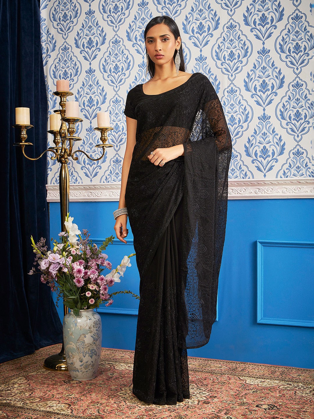 

Soch Black Embroidered Pure Chiffon Saree