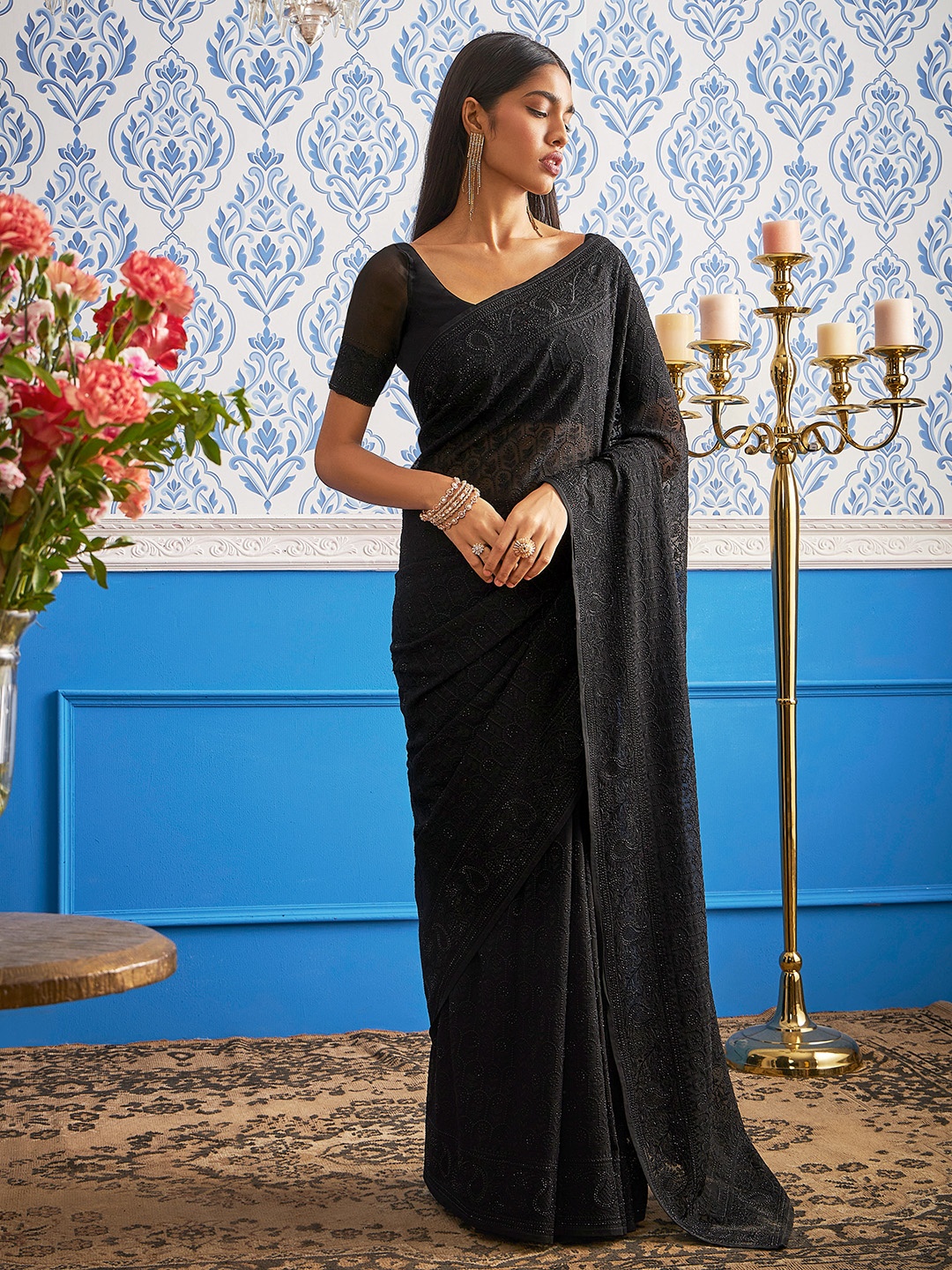 

Soch Beads And Stone Embellished Pure Georgette Saree, Black