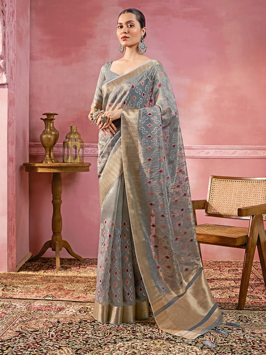 

Soch Ethnic Motifs Woven Design Tissue Saree, Grey