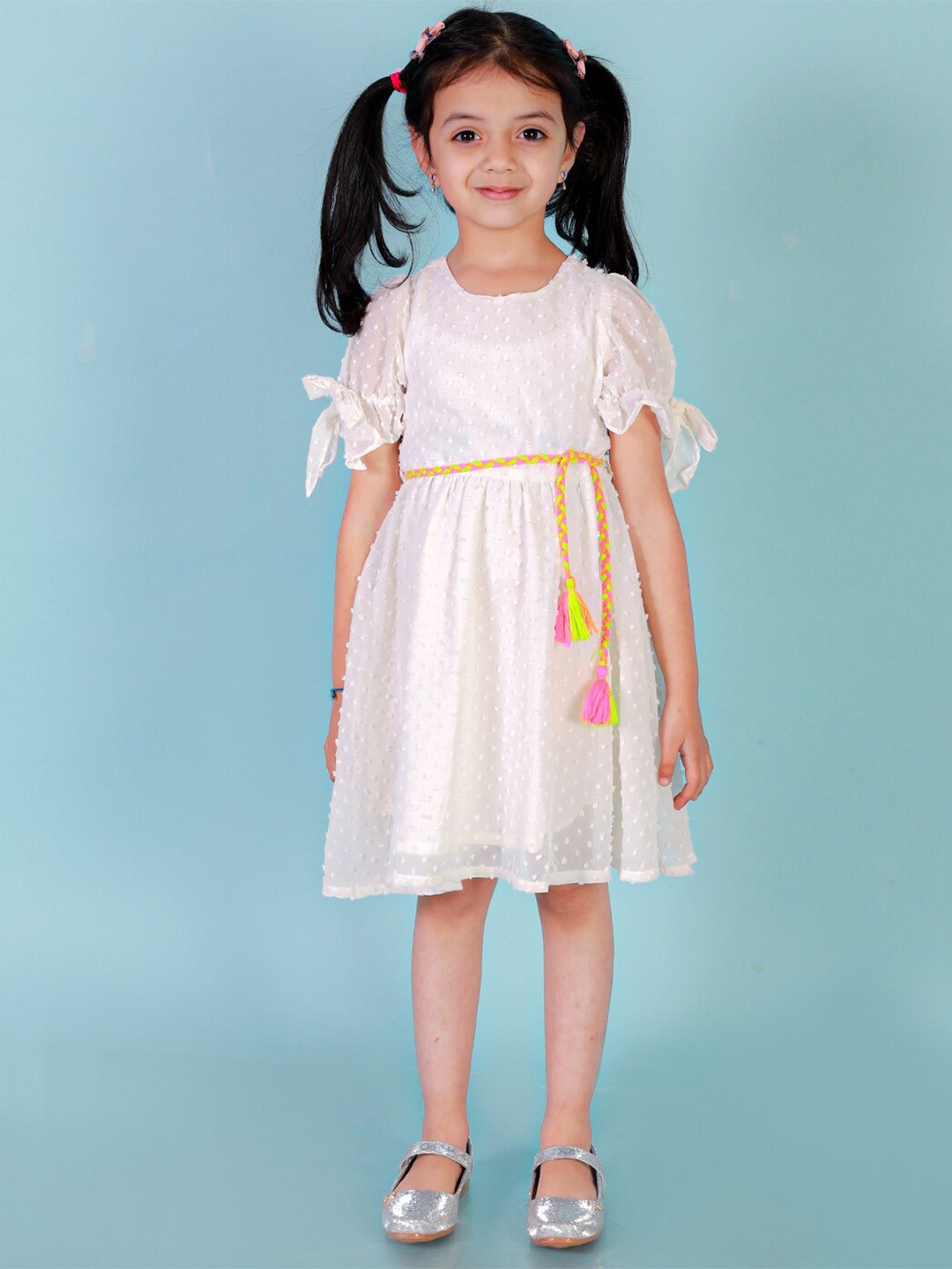 

LIL DRAMA Girls Dobby Georgette A-line Dress, White