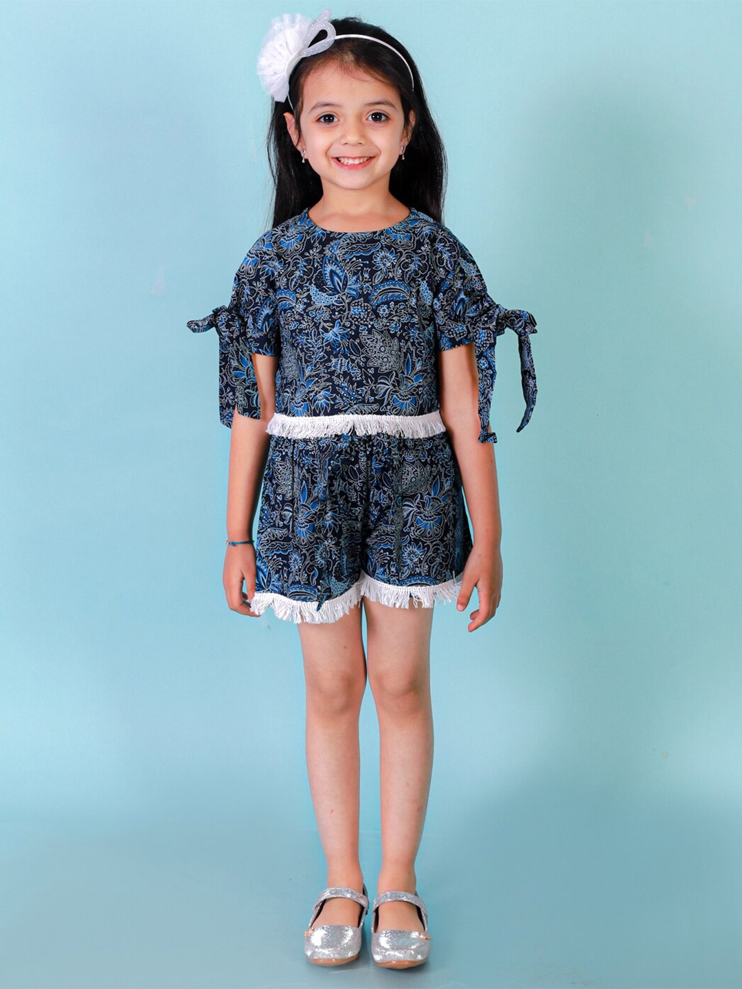 

LIL DRAMA Girls Printed Top with Shorts, Navy blue