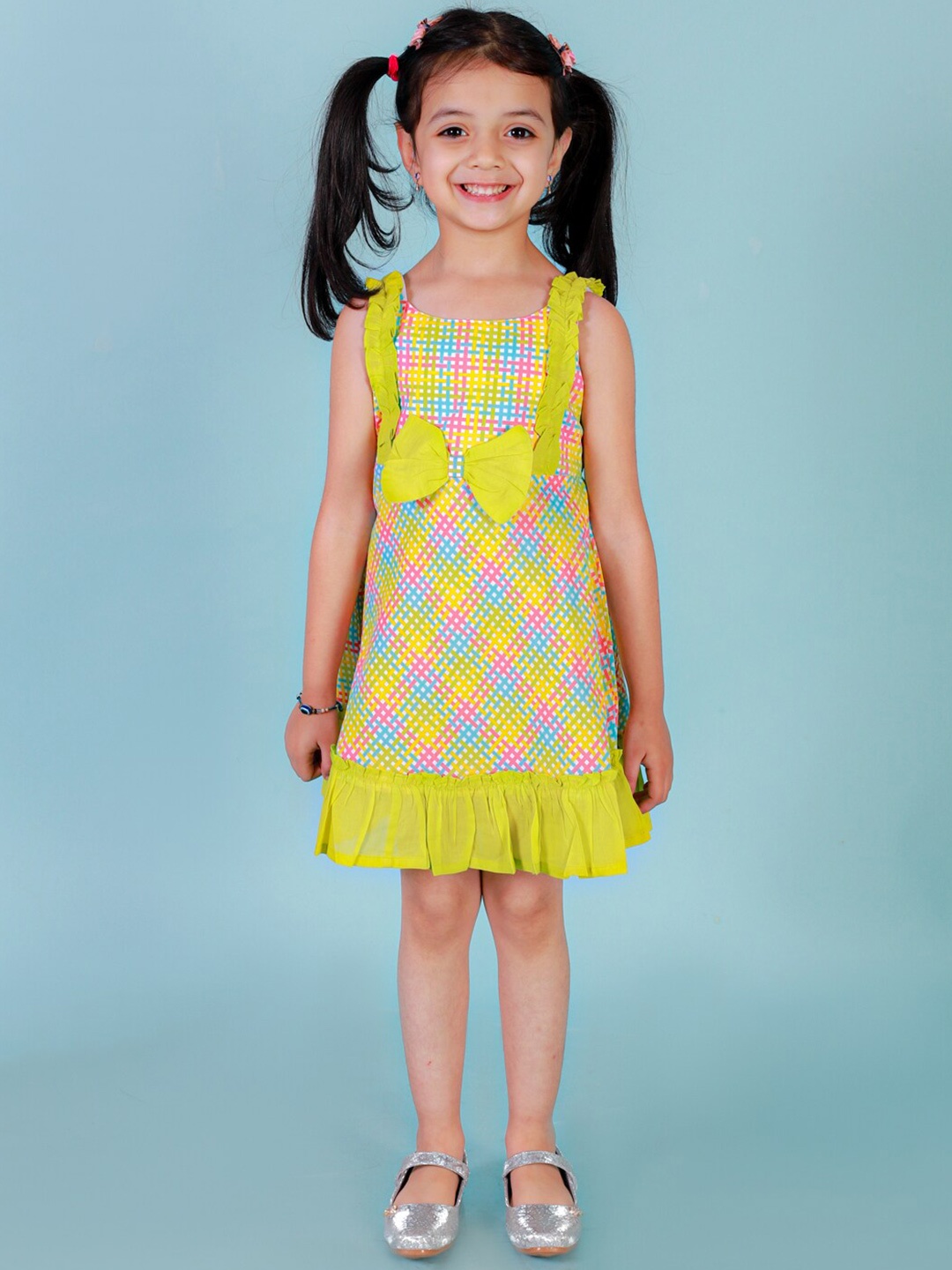 

LIL DRAMA Cotton Checked A-Line Dress, Green