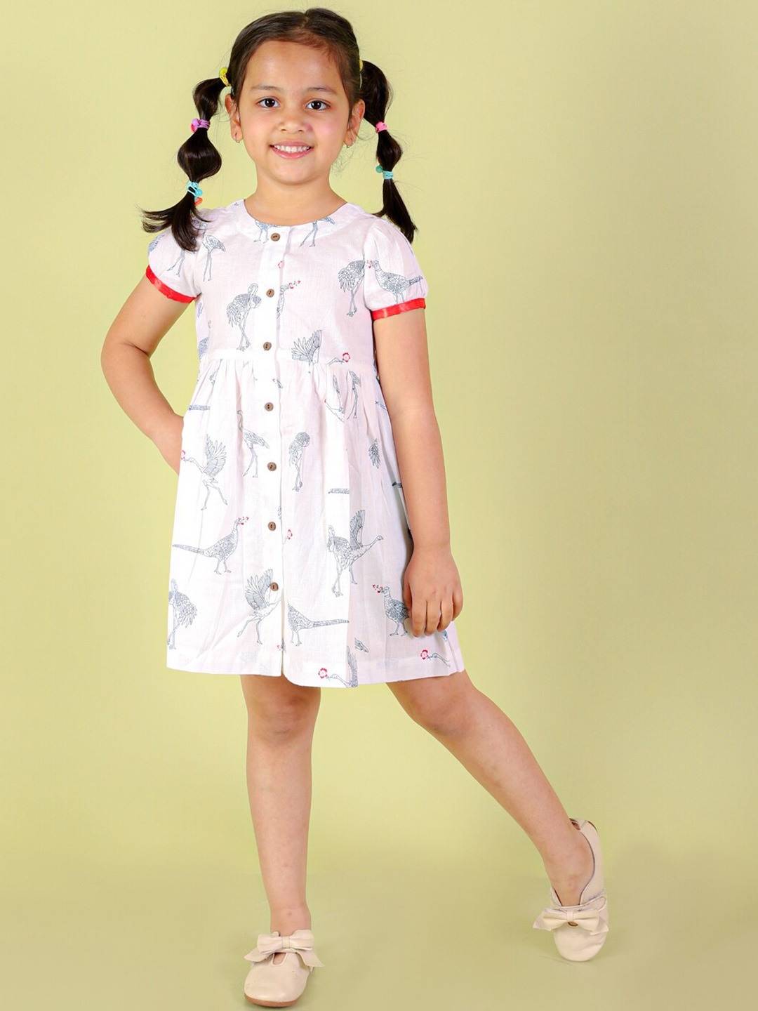 

LIL DRAMA Cotton Printed A-Line Dress, White