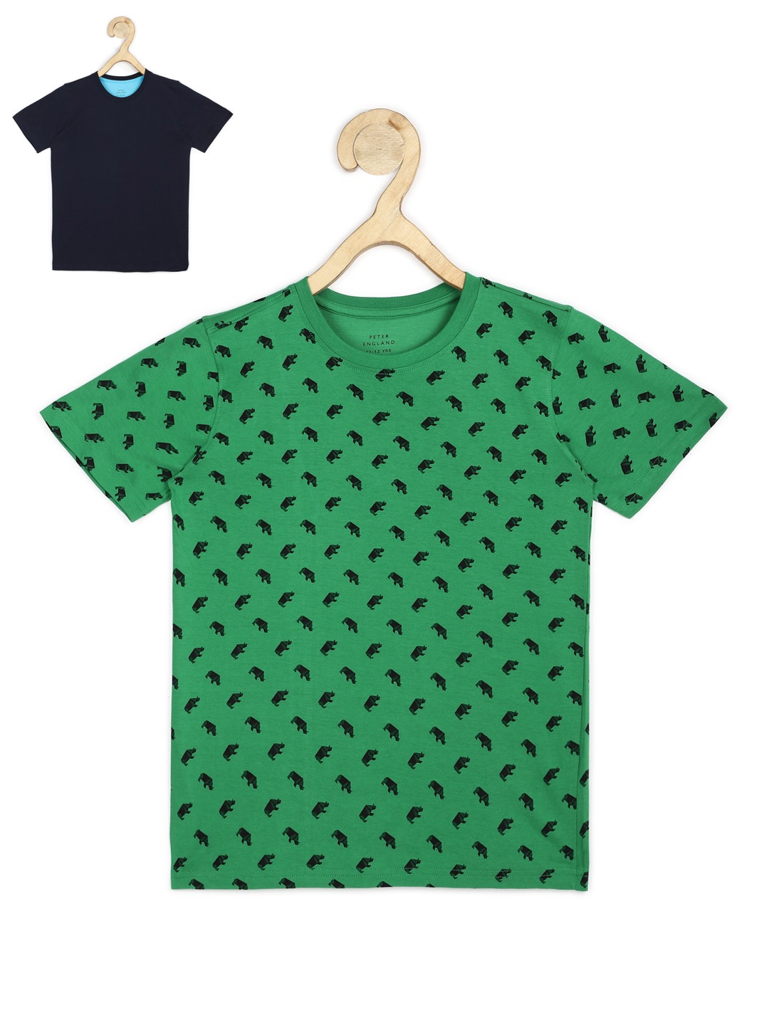 

Peter England Boys Pack Of 2 Conversational Printed Pure Cotton T-shirt, Green