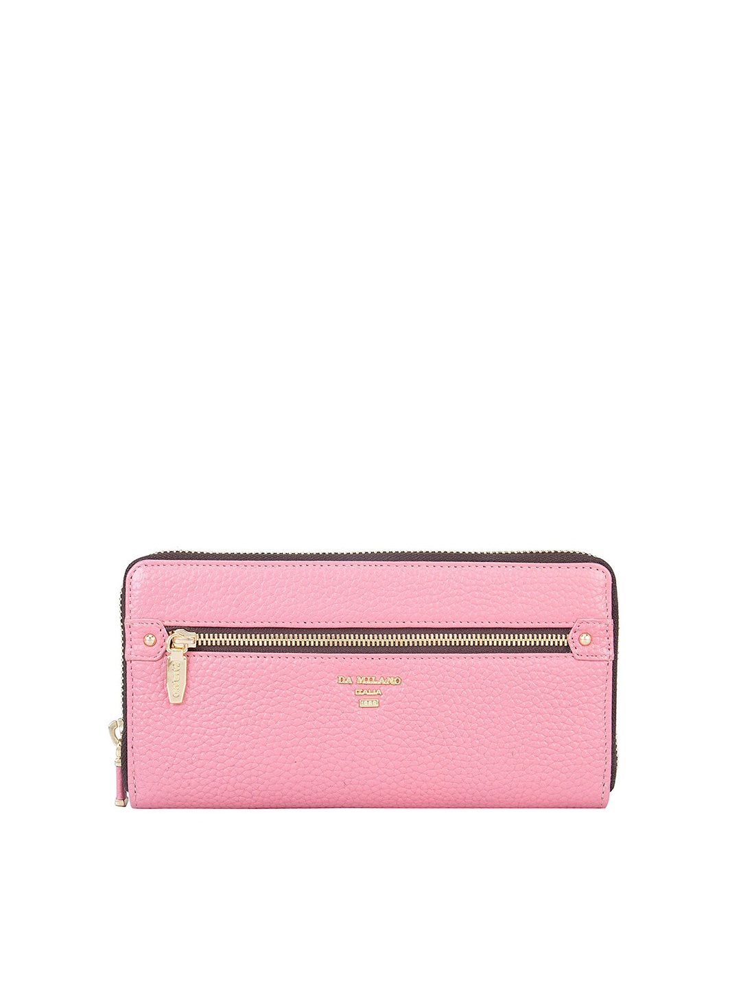 

Da Milano Women Textured Leather Zip Around Wallet, Pink