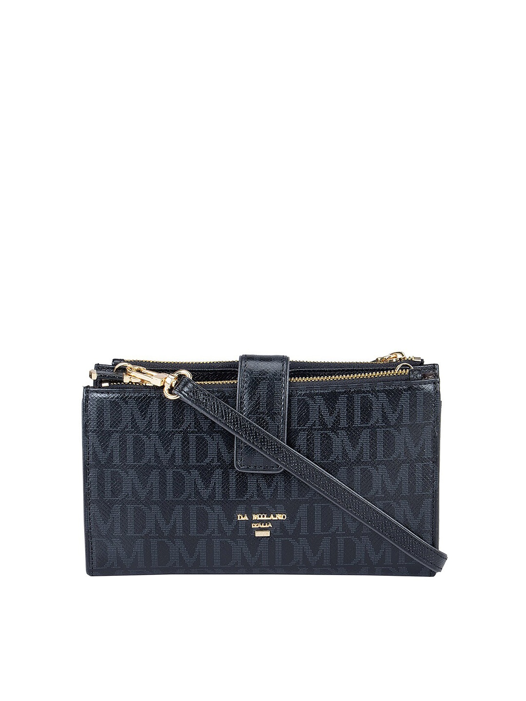 

Da Milano Women Typography Textured Leather Two Fold Wallet, Black