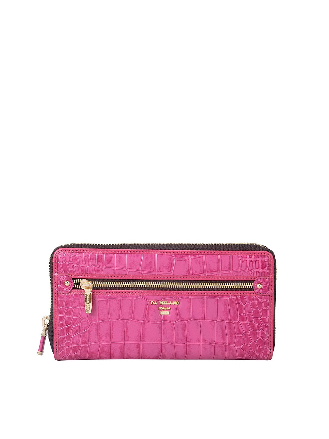 

Da Milano Women Abstract Textured Leather Zip Around Wallet, Pink