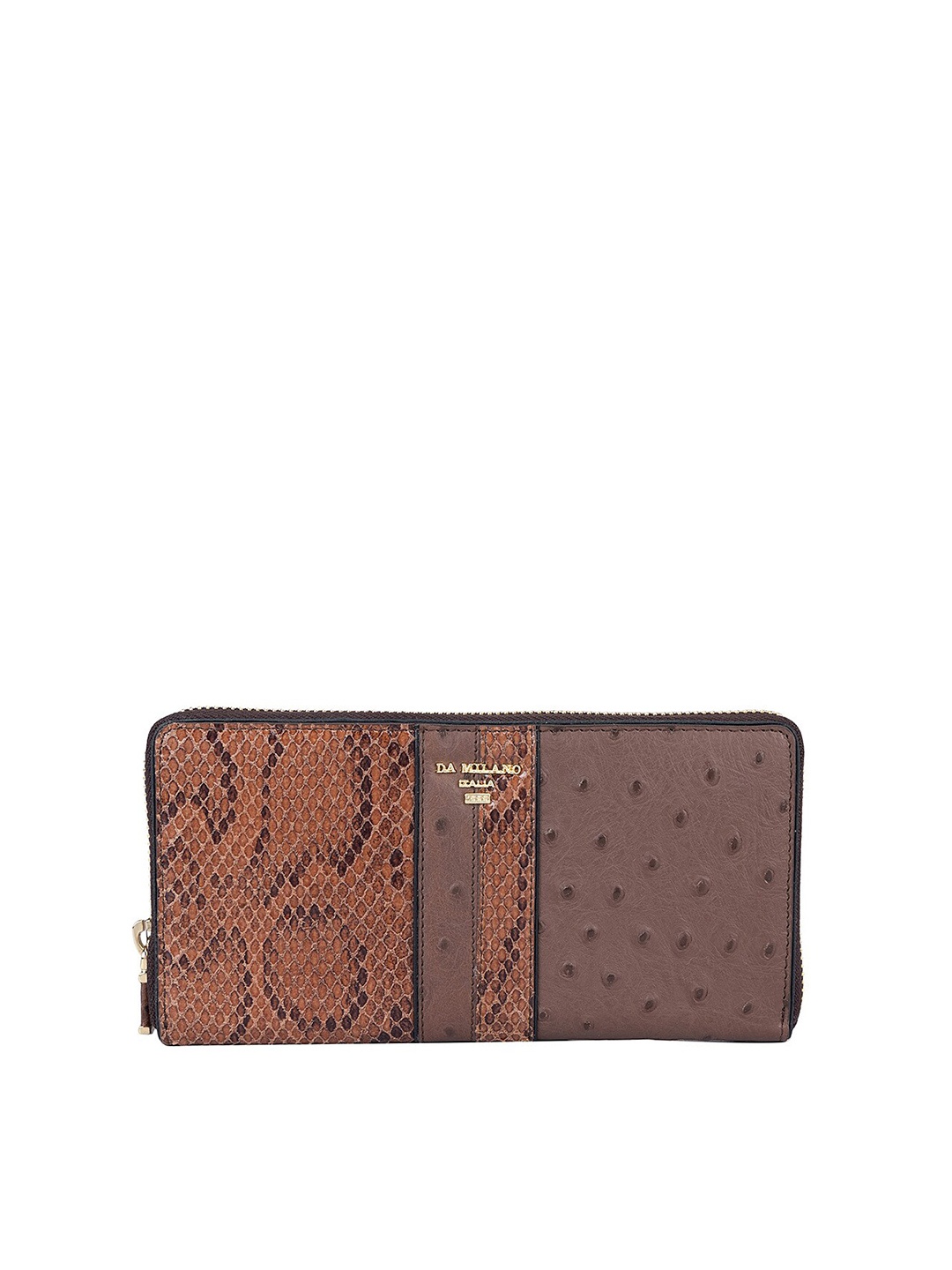 

Da Milano Women Textured Leather Zip Around Wallet, Brown