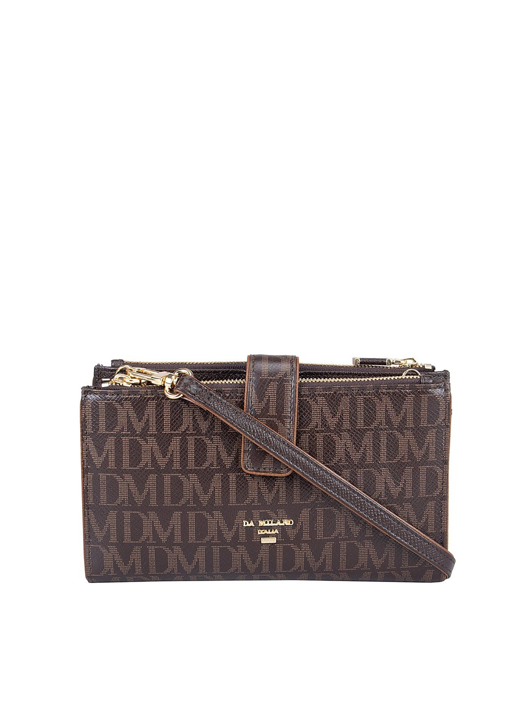 

Da Milano Women Typography Textured Leather Two Fold Wallet, Brown