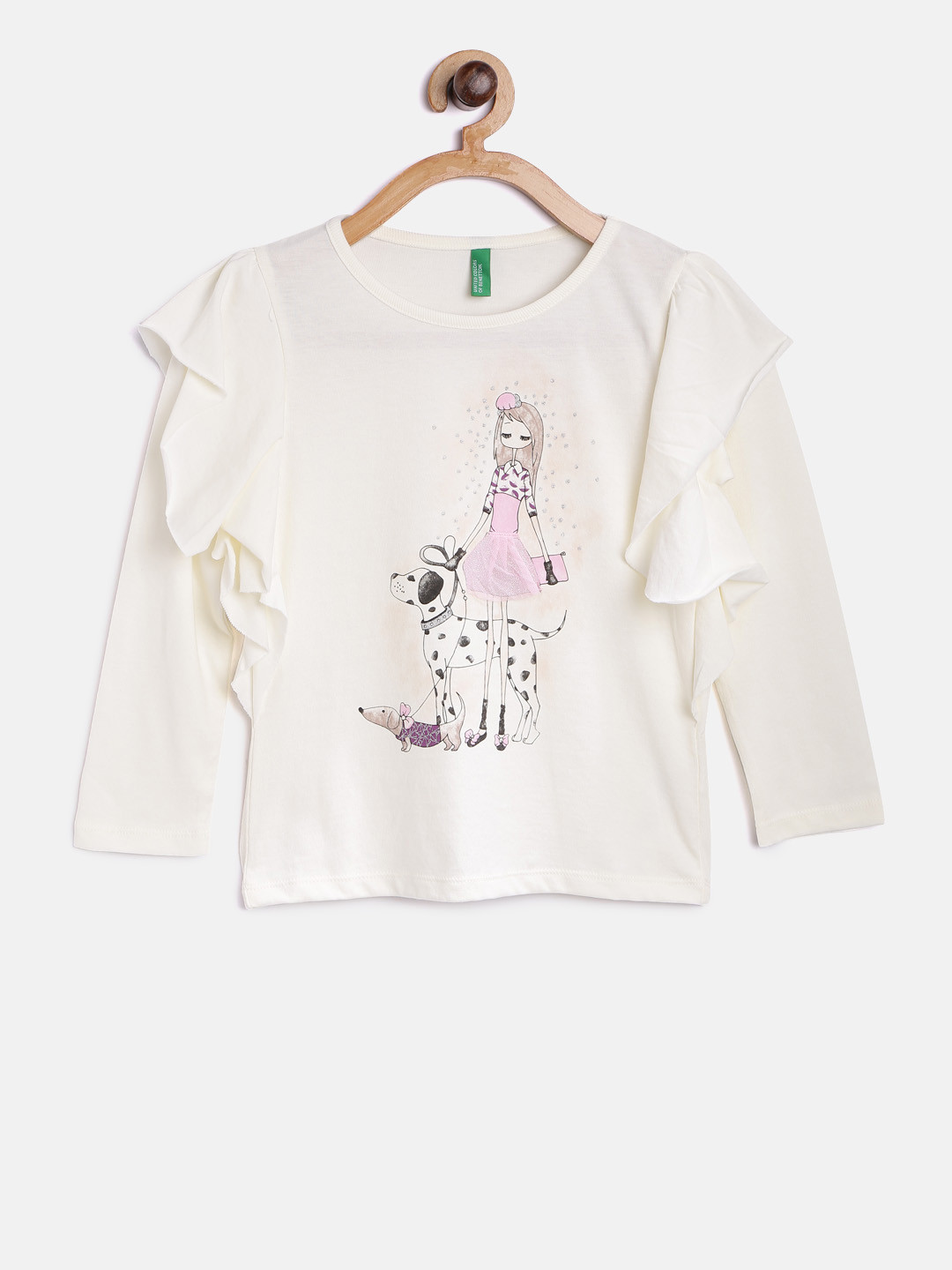 

United Colors of Benetton Girls Off-White Printed Pure Cotton Top