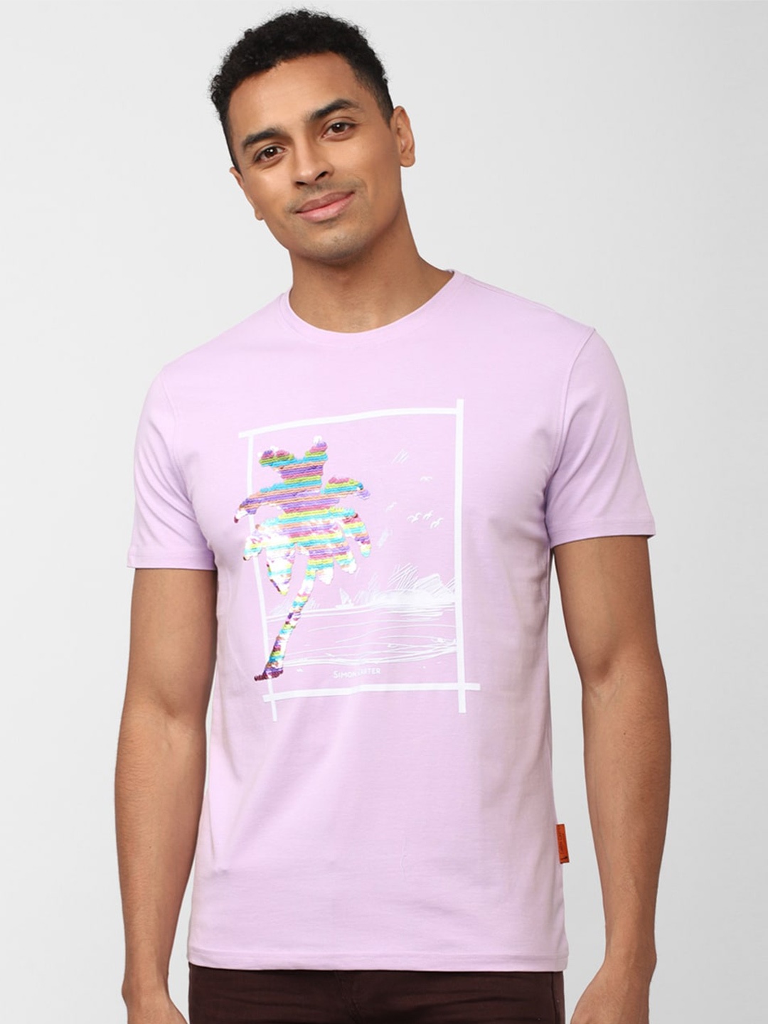 

SIMON CARTER LONDON Graphic Printed And Embellished Slim Fit T-shirt, Purple