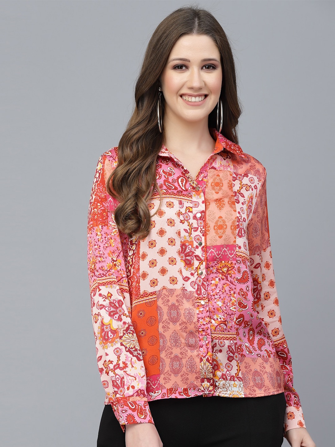 

Mafadeny Printed Casual Shirt, Pink