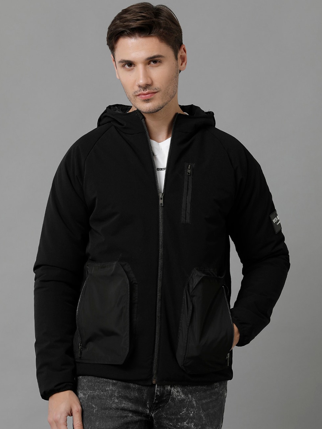 

Voi Jeans Men Hooded Cotton Puffer Jacket, Black