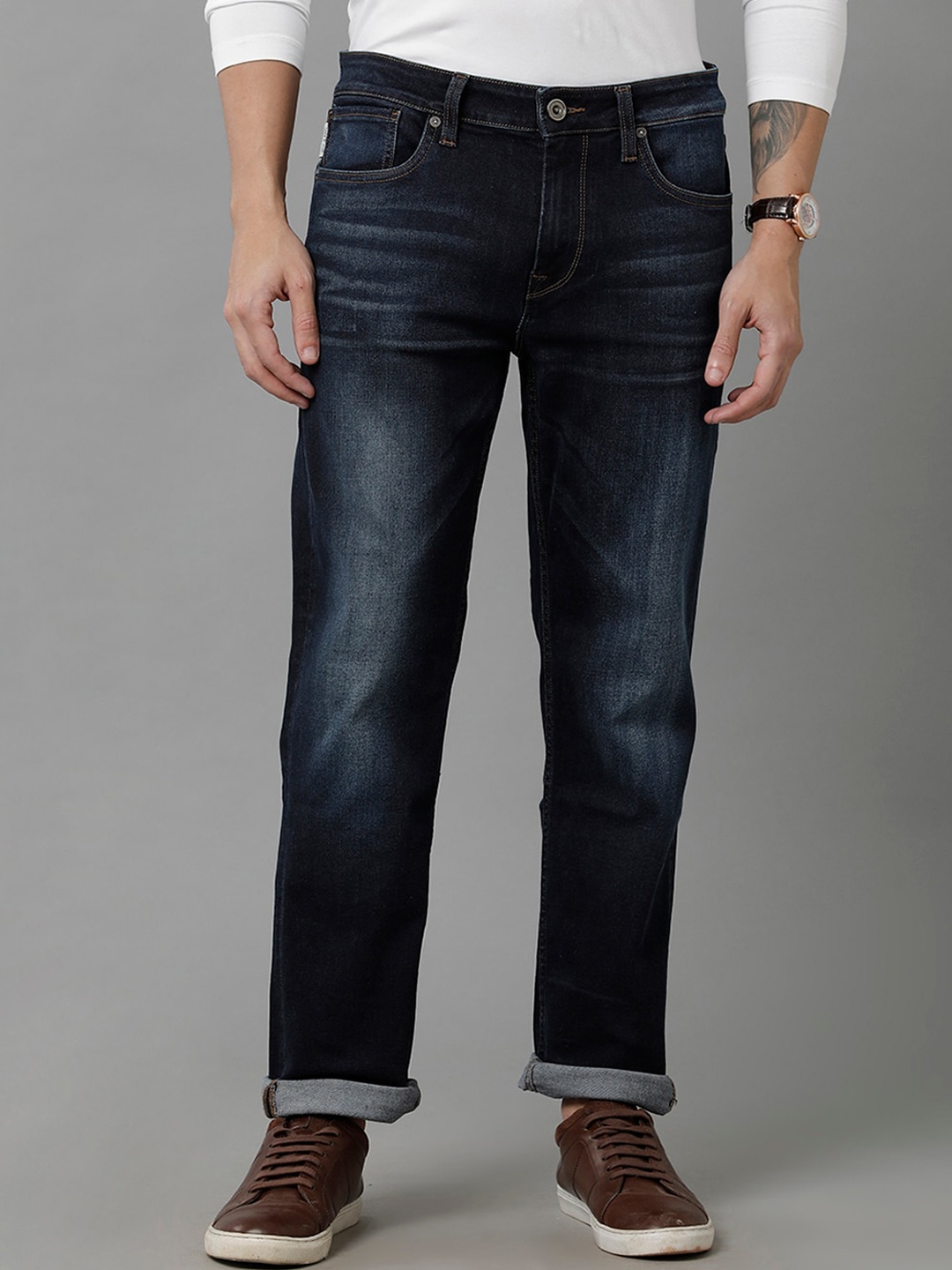 

Voi Jeans Stretchable Slim Fit Light Fade Cuffed Hem Jeans, Blue