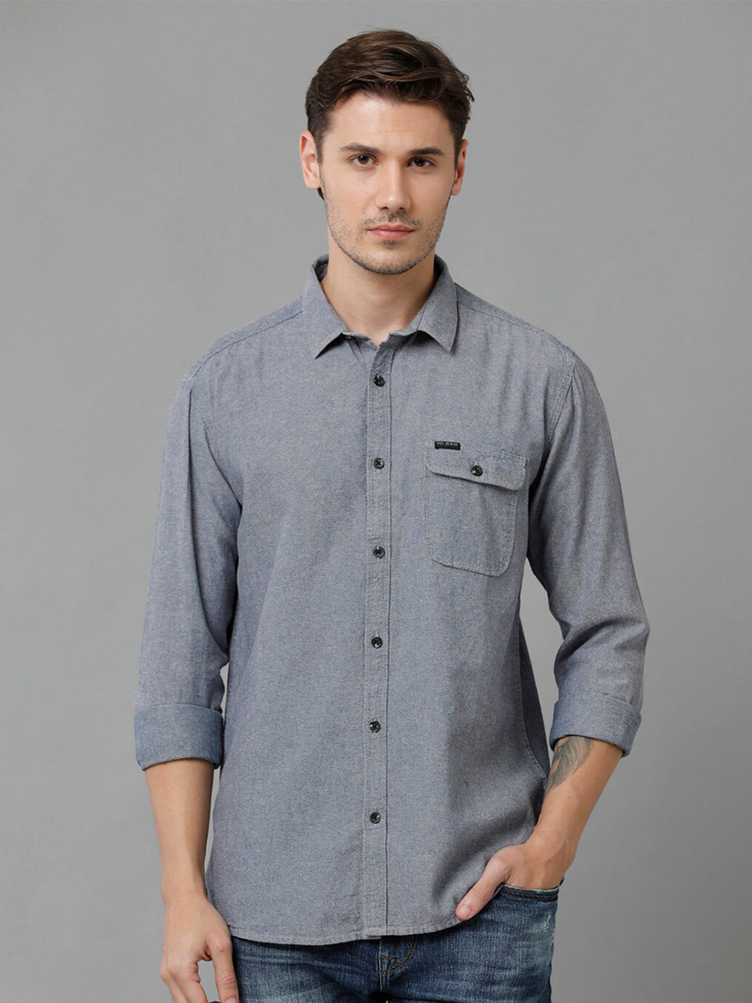

Voi Jeans Spread Collar Cotton Casual Shirt, Blue