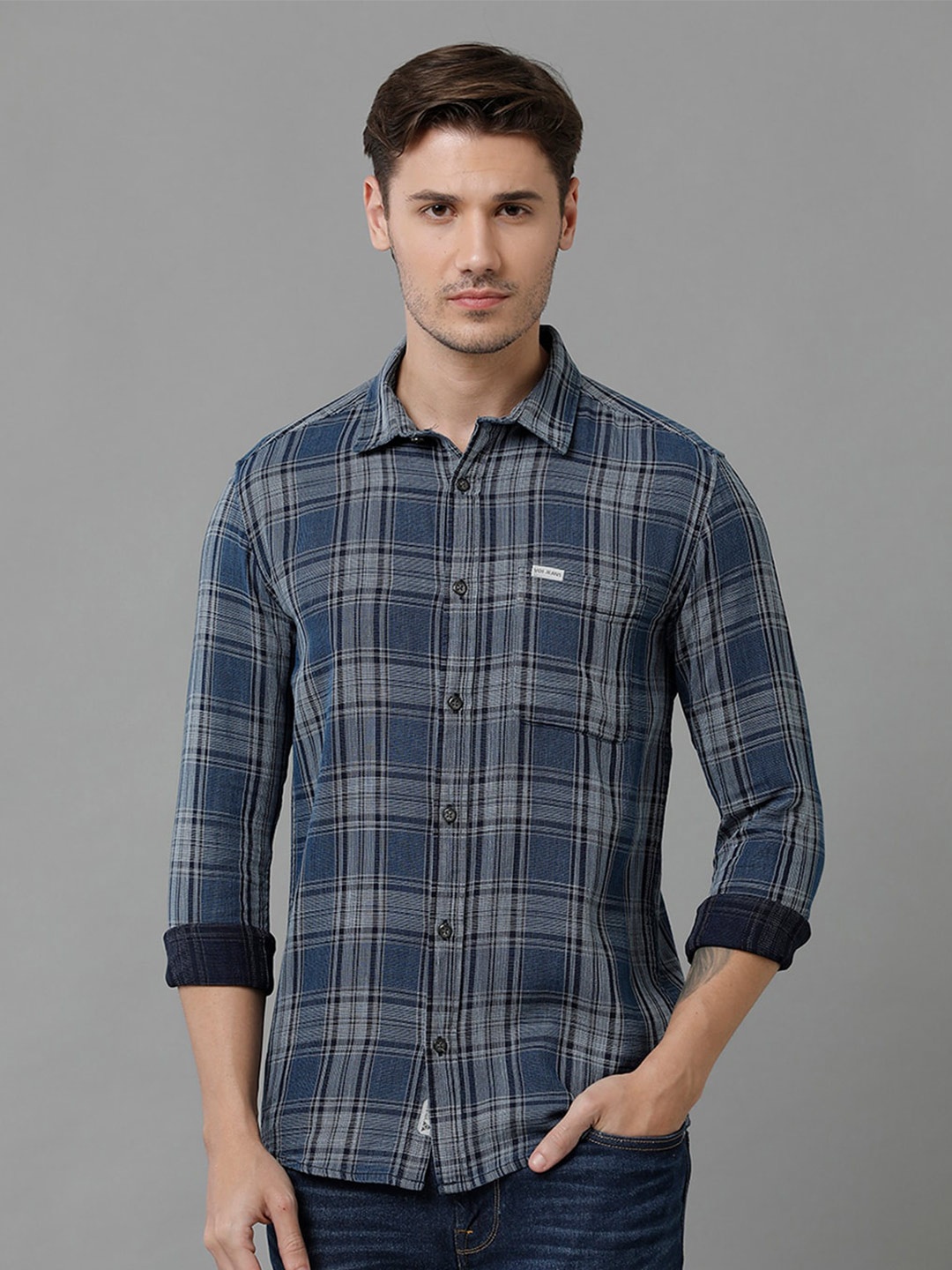 

Voi Jeans Tartan Checks Cotton Casual Shirt, Blue