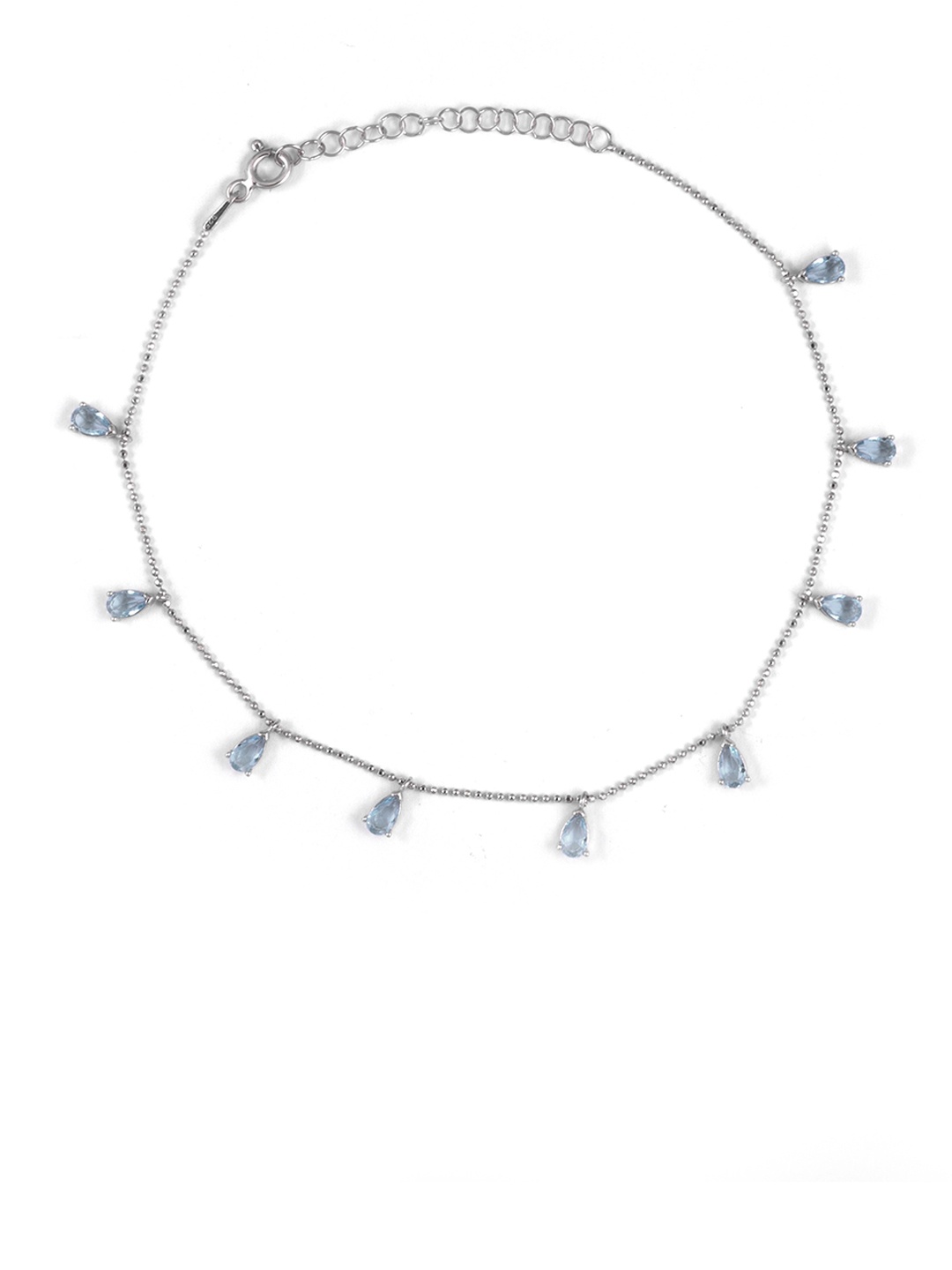 

AKSA Rhodium-Plated Aqua Stone Studded Charm Anklet, Silver