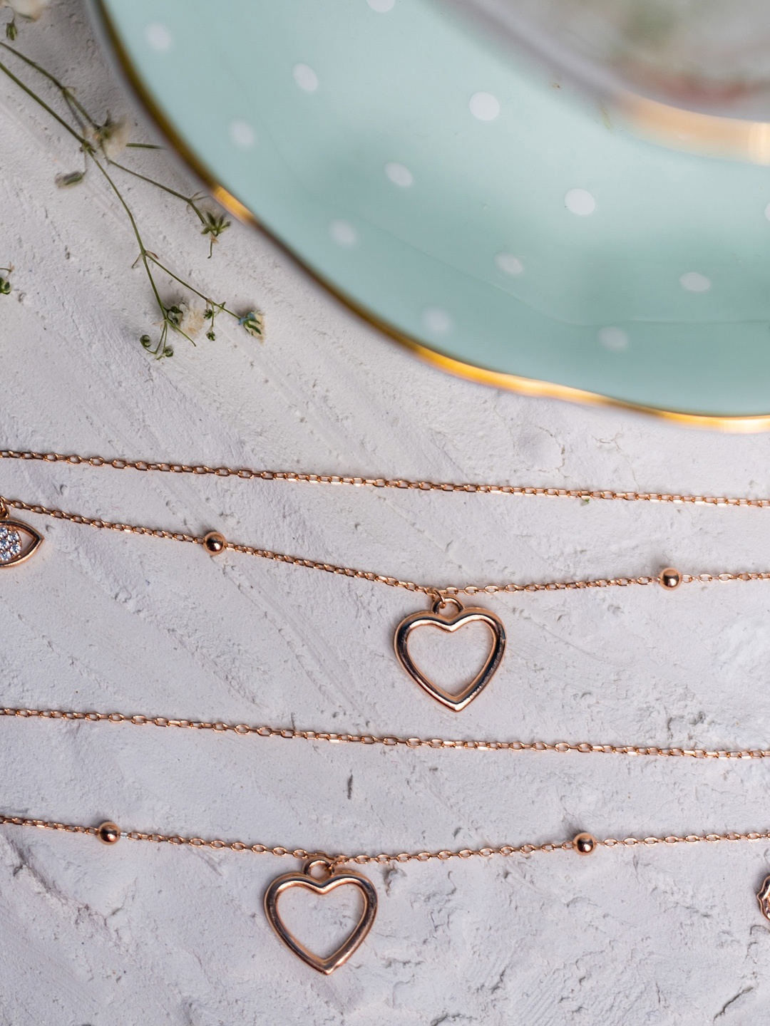 

AKSA Set Of 2 Rose Gold-Plated Stone Studded Anklet