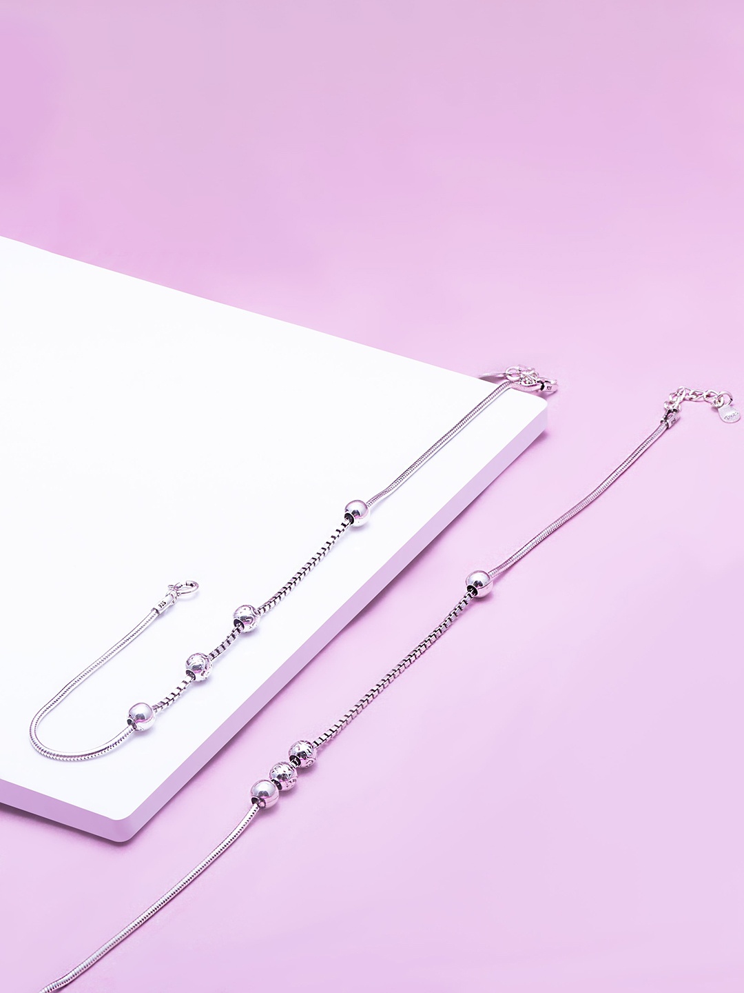 

AKSA Set Of 2 Silver Rhodium-Plated Anklets